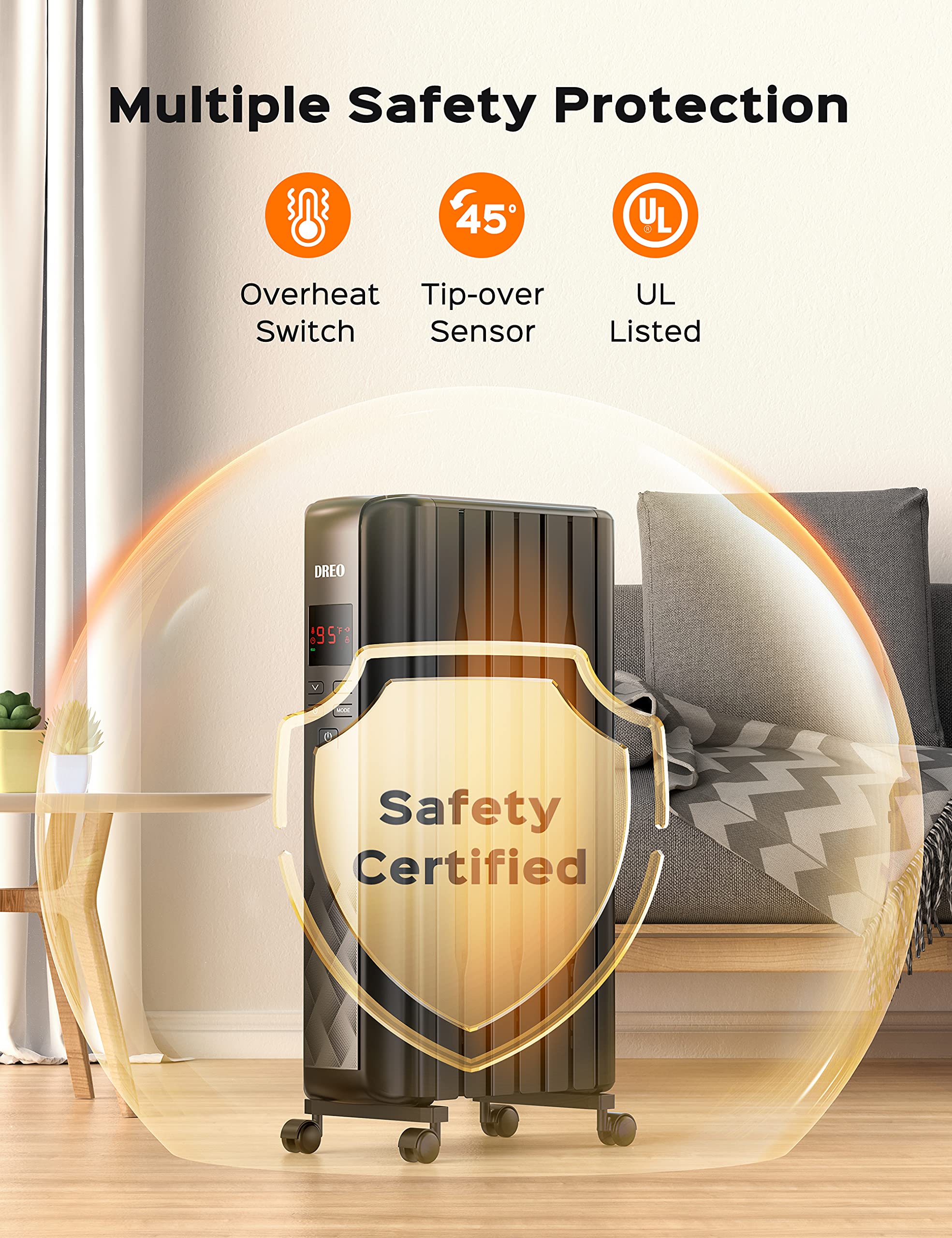 Dreo Oil Filled Radiator Heater, Electric Radiant Heater With Remote Control, 4 Modes, Overheat & Tip Over Protection, 24H Timer