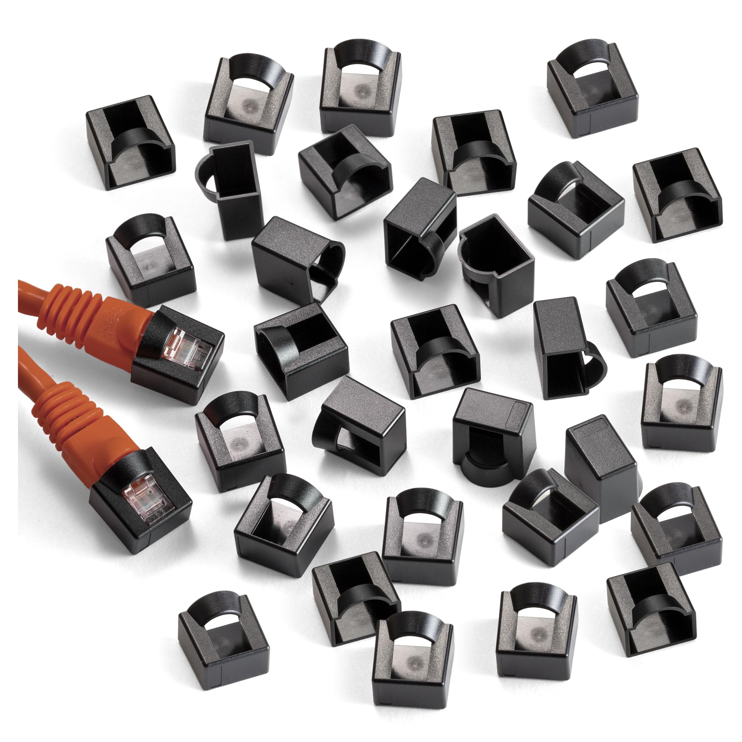 NTW Click on/Lockable RJ45 Plug Protector CAT5e/Cat6/Cat6a/Cat7/Cat8 Ethernet Head Dust Covers (50 Pack)Black