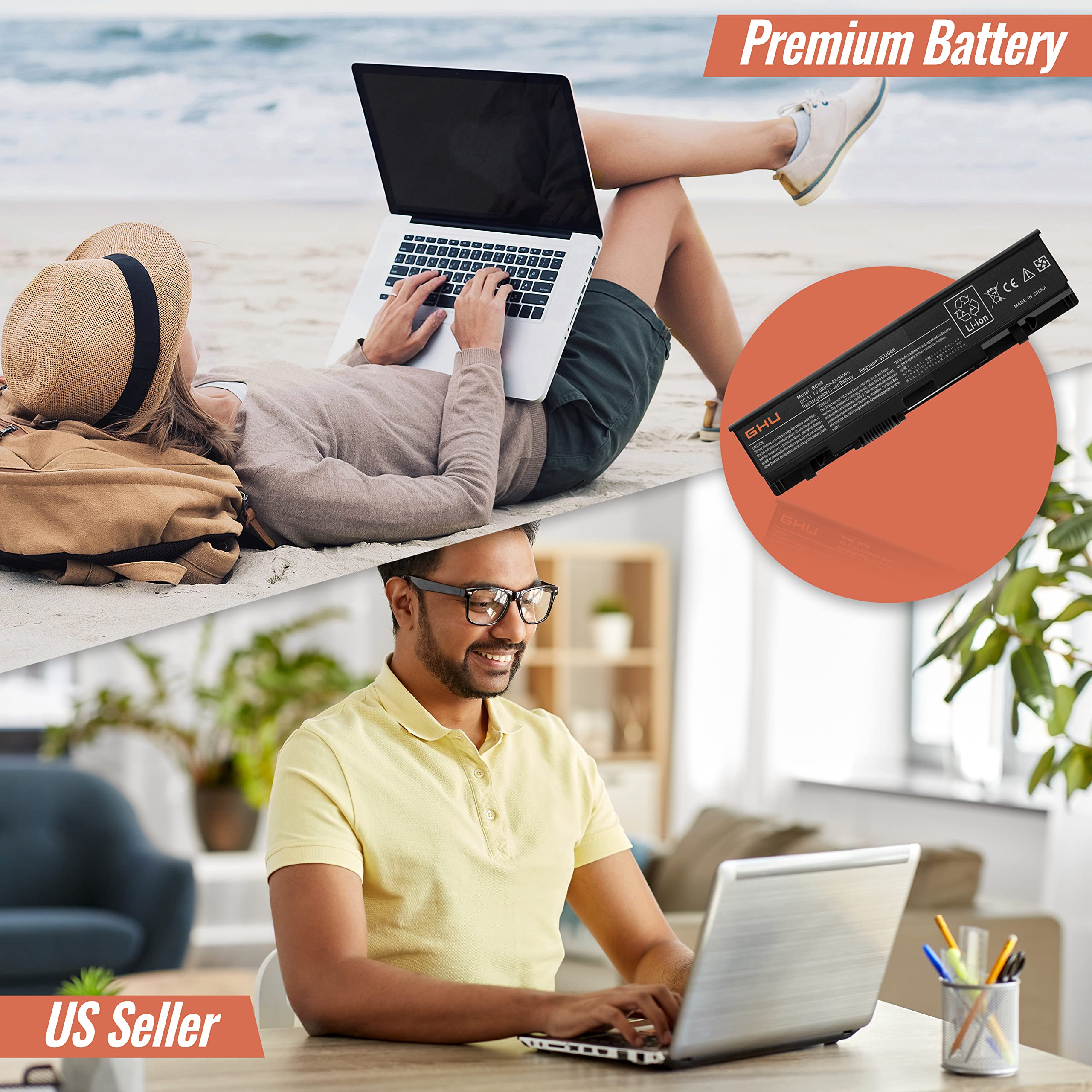 Ghu New 6 Cells 58Wh Battery Compatible With Dell Studio 1535 1536 1537 1555 1557, 1558, Pp33L, Pp39L Battery Wu946 Wu965 Wu960