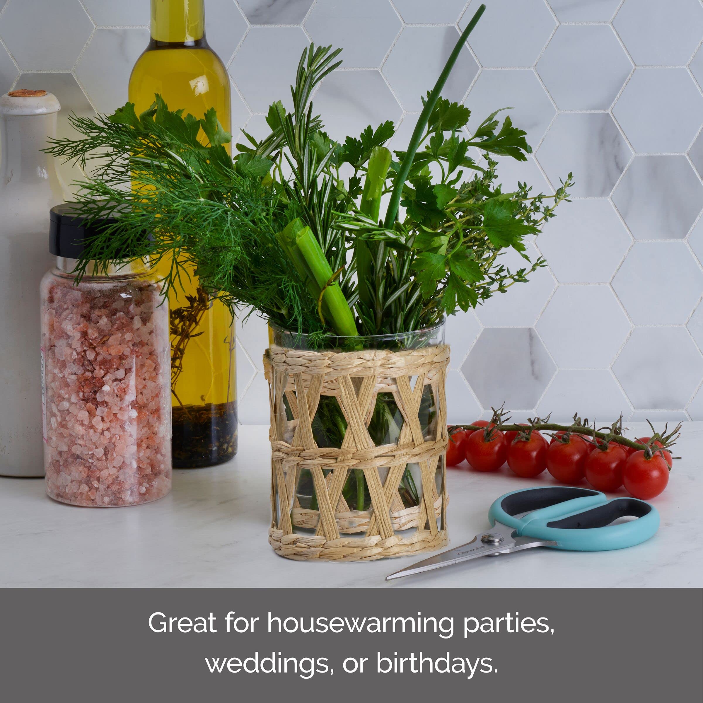 Elements 3.74X3.74X5.91 Inch Seagrass And Clear Glass Hurricane, For Use With Wax Or Flameless Candle