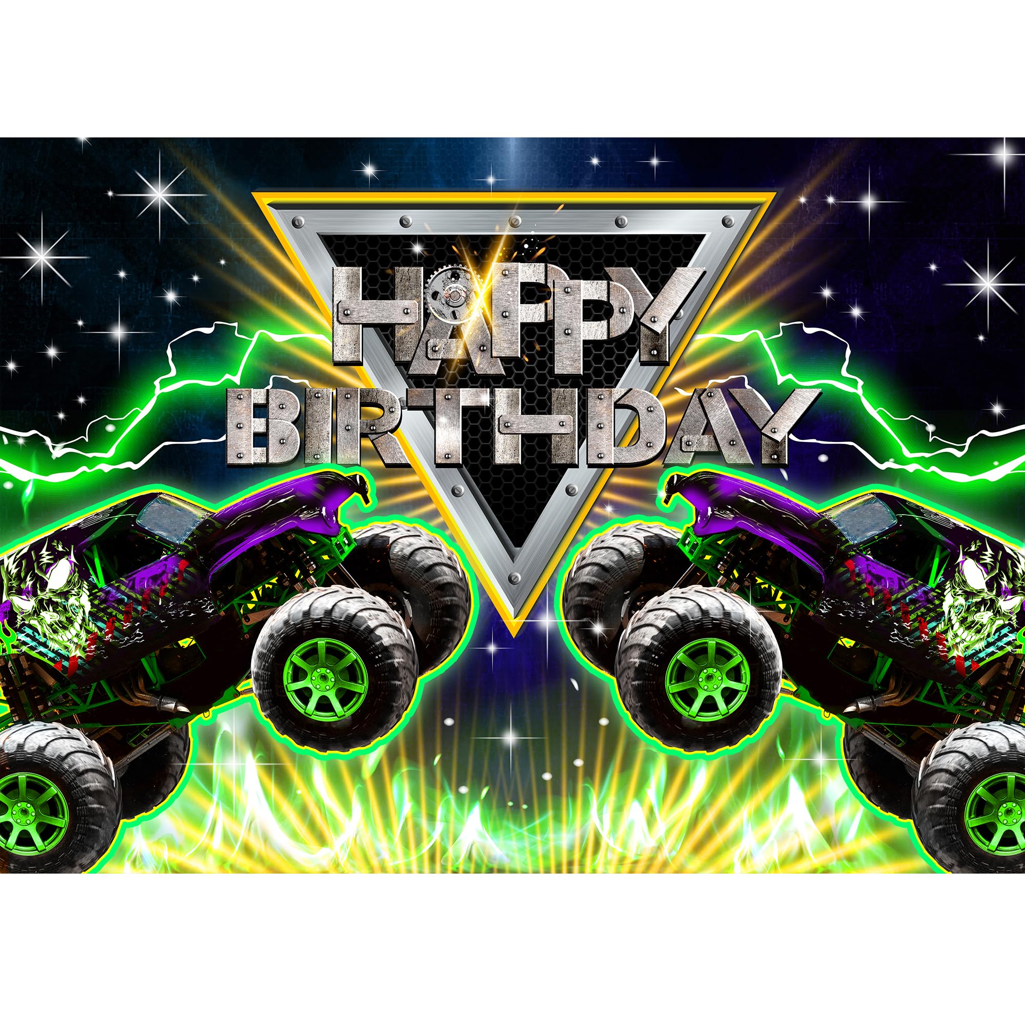 Svbright Truck Birthday Backdrop 7Wx5H Monster Green Car Grave Digger Birthday Party Light Racing Car Vehicle Jam Boys Decoratio