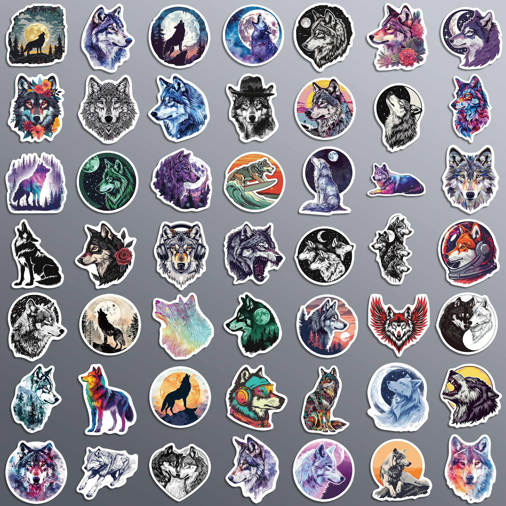 100 Pcs Wolf Stickers,Wild Wolf Gifts For Kids Teens Girls,Unique Designed Vinyl Waterproof Stickers For Hydroflask Water Bottle Laptop Computer Skateboard
