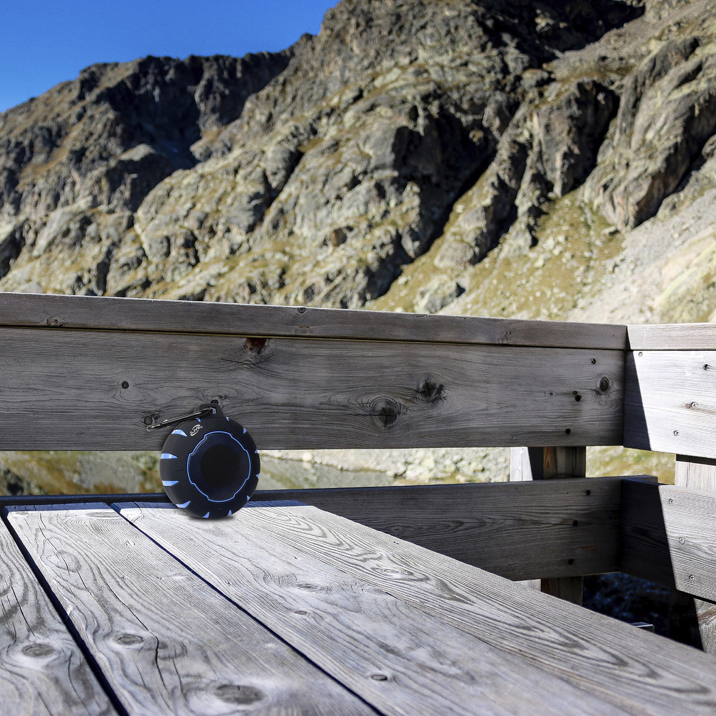 Ilive Waterproof Wireless Speaker, Includes Detachable Carabiner Clip And Micro Usb To Usb Cable, Black/Blue (Isbw157Bu)