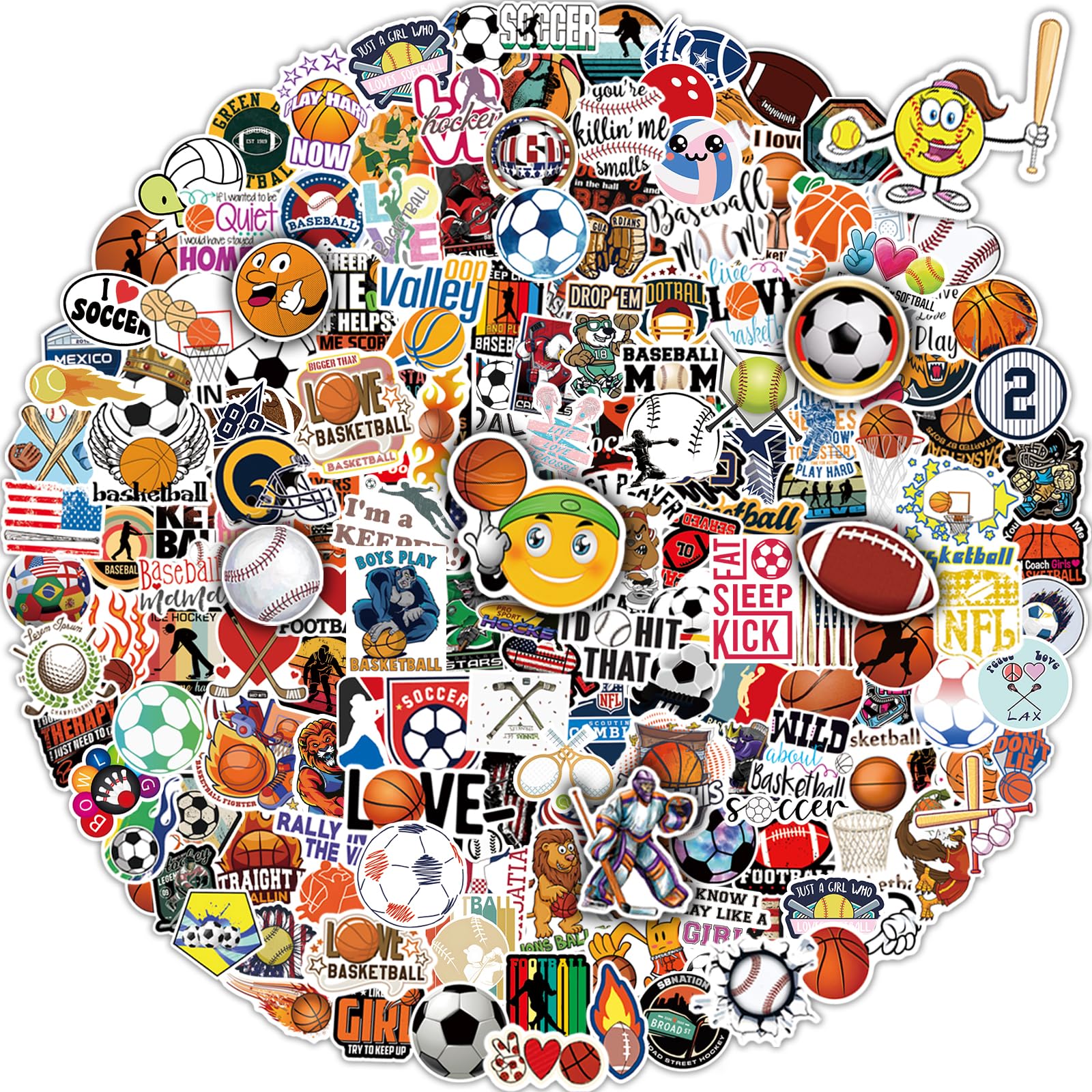 Pcnearty 300 Pcs Sport Stickers For Kids, Water Bottle Stickers, Cute Vinyl Waterproof Hydroflask Phone Skateboard Laptop Sticke