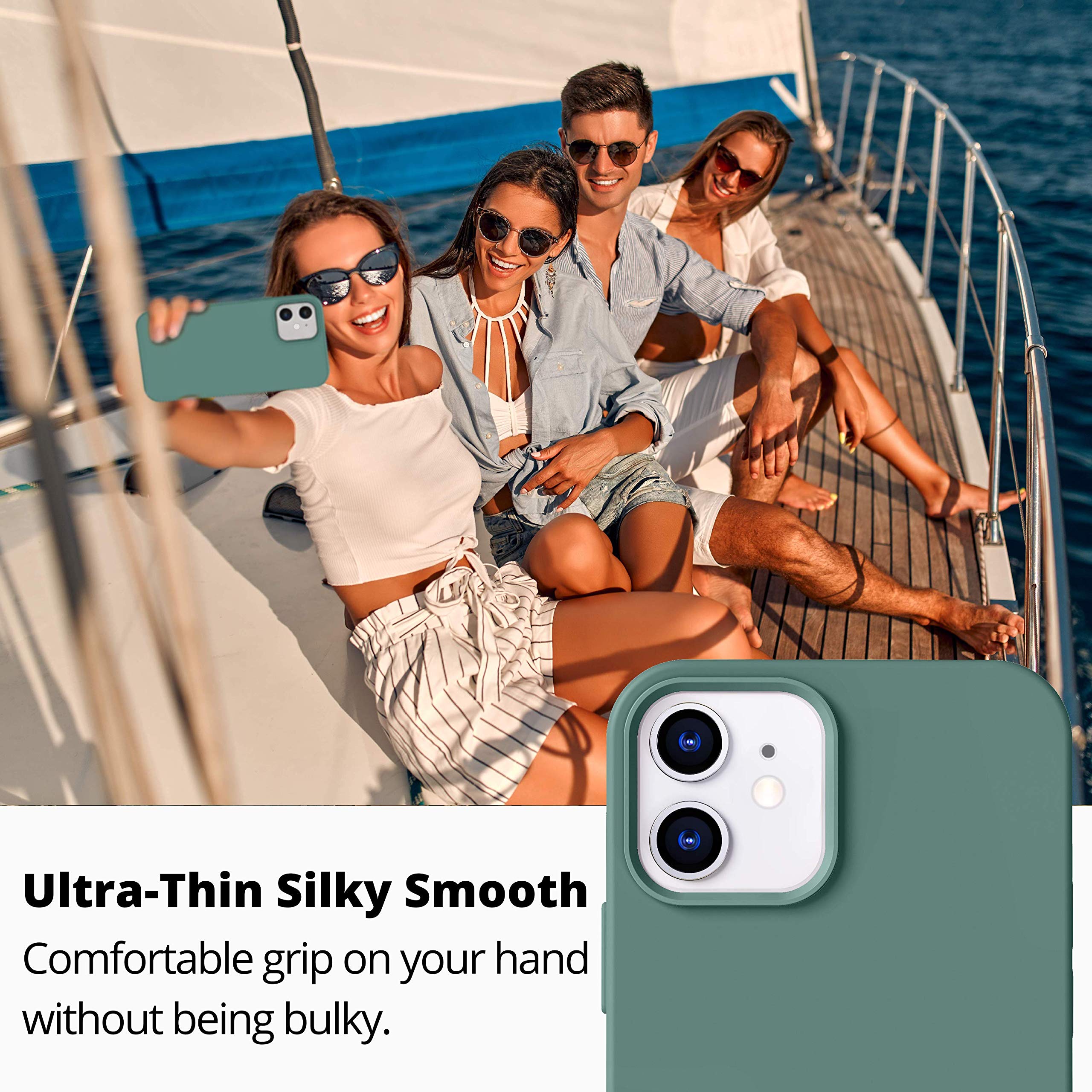 Icesword Iphone 12 Mini Case Pine Green, Thin Liquid Silicone Case, Matte Pure Pine Green, Soft Silk Microfiber Cloth, Gel Rubbe