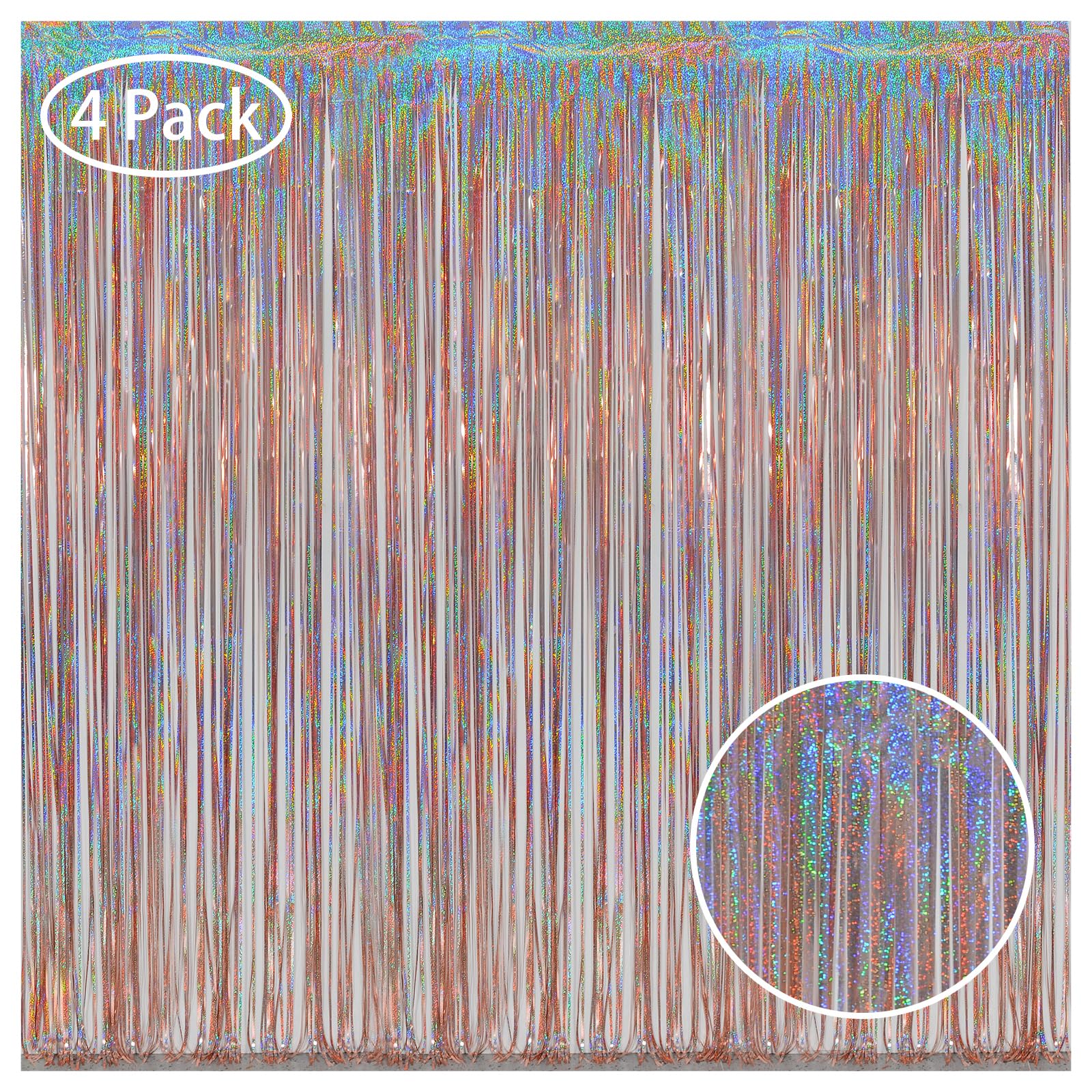 Melsan Rose Gold Foil Fringe Curtains Party Decorations   3.2 X 8 Ft Tinsel Curtain Party Photo Backdrop For Girls Women Birthda