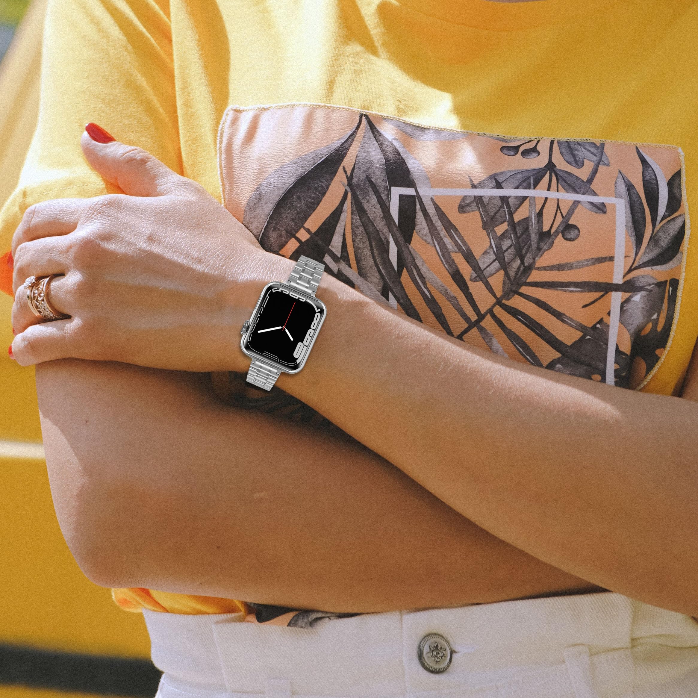 Csjcubic Metal Band Compatible With Apple Watch Band 46Mm 45Mm 44Mm 42Mm 41Mm 40Mm 38Mm For Women, Slim And Thin Stainless Steel