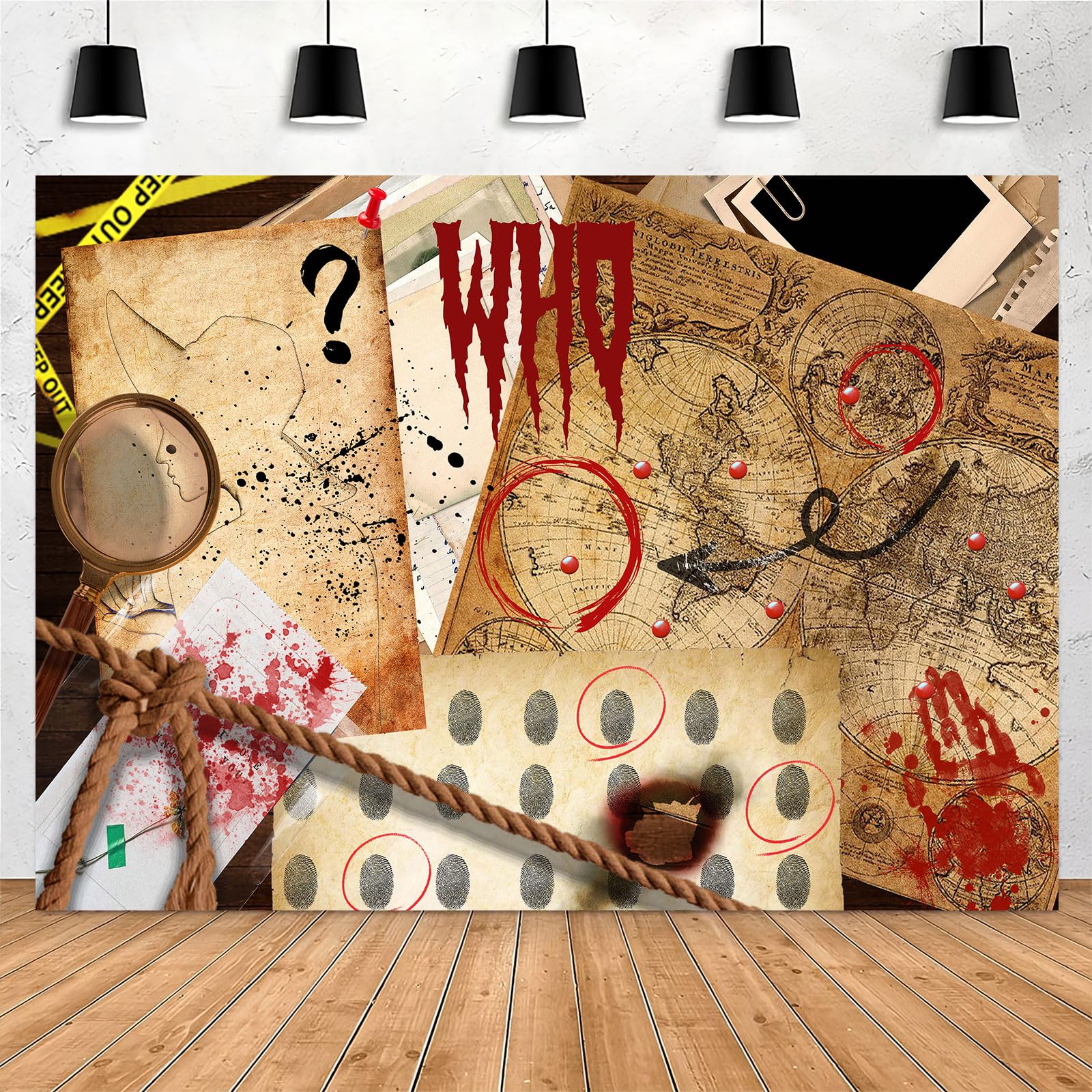 Yieldeer Spy Detective Backdrop 7X5Ft Murder Crime Scene Photo Fingerprint Clues Evidence Top Secret Mission Mystery Party Decor