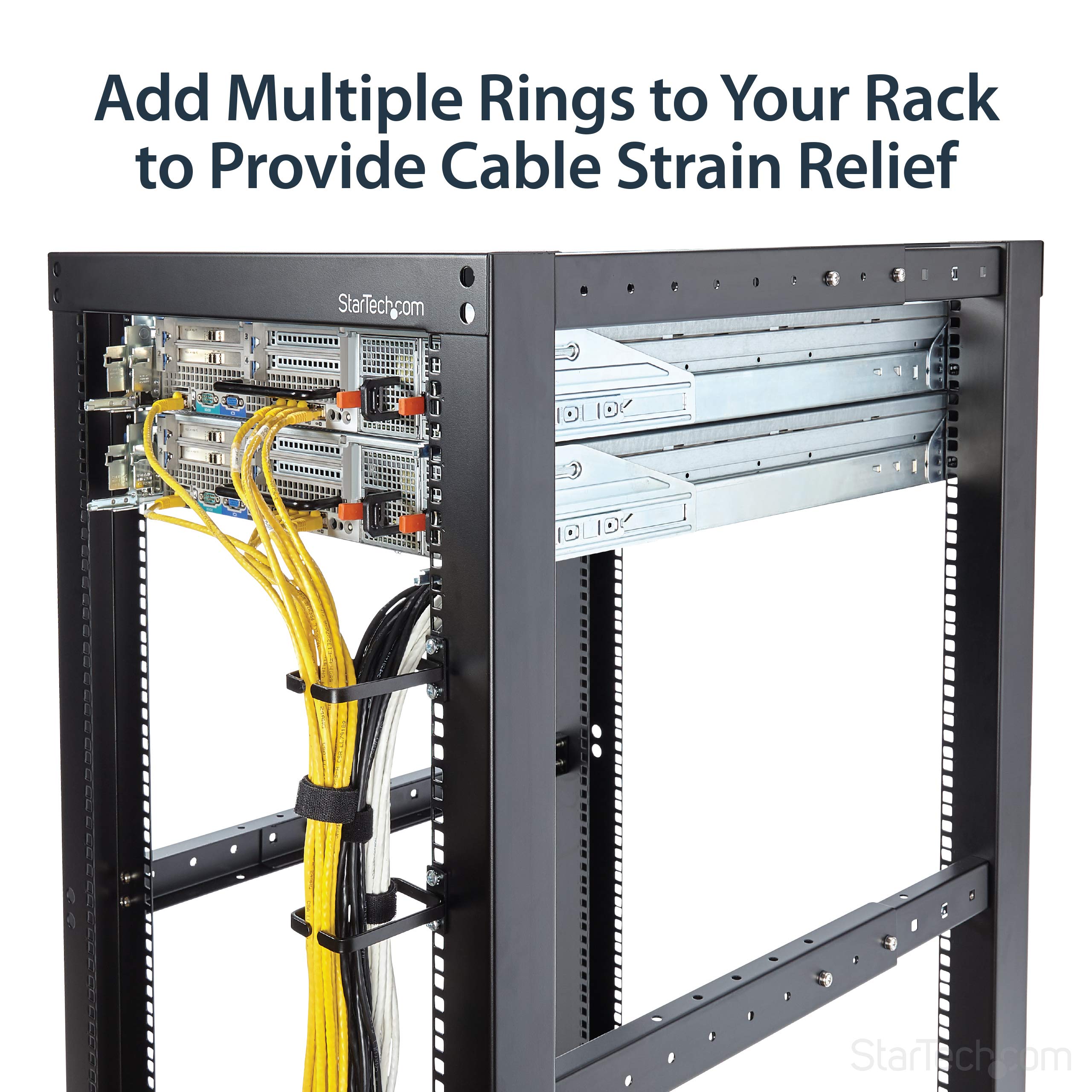 Startech.Com 1U Vertical 2.2 X 3.9In Server Rack Cable Management D Ring Hook W/ Flexible Opening   Network Rack Mount Cord Orga