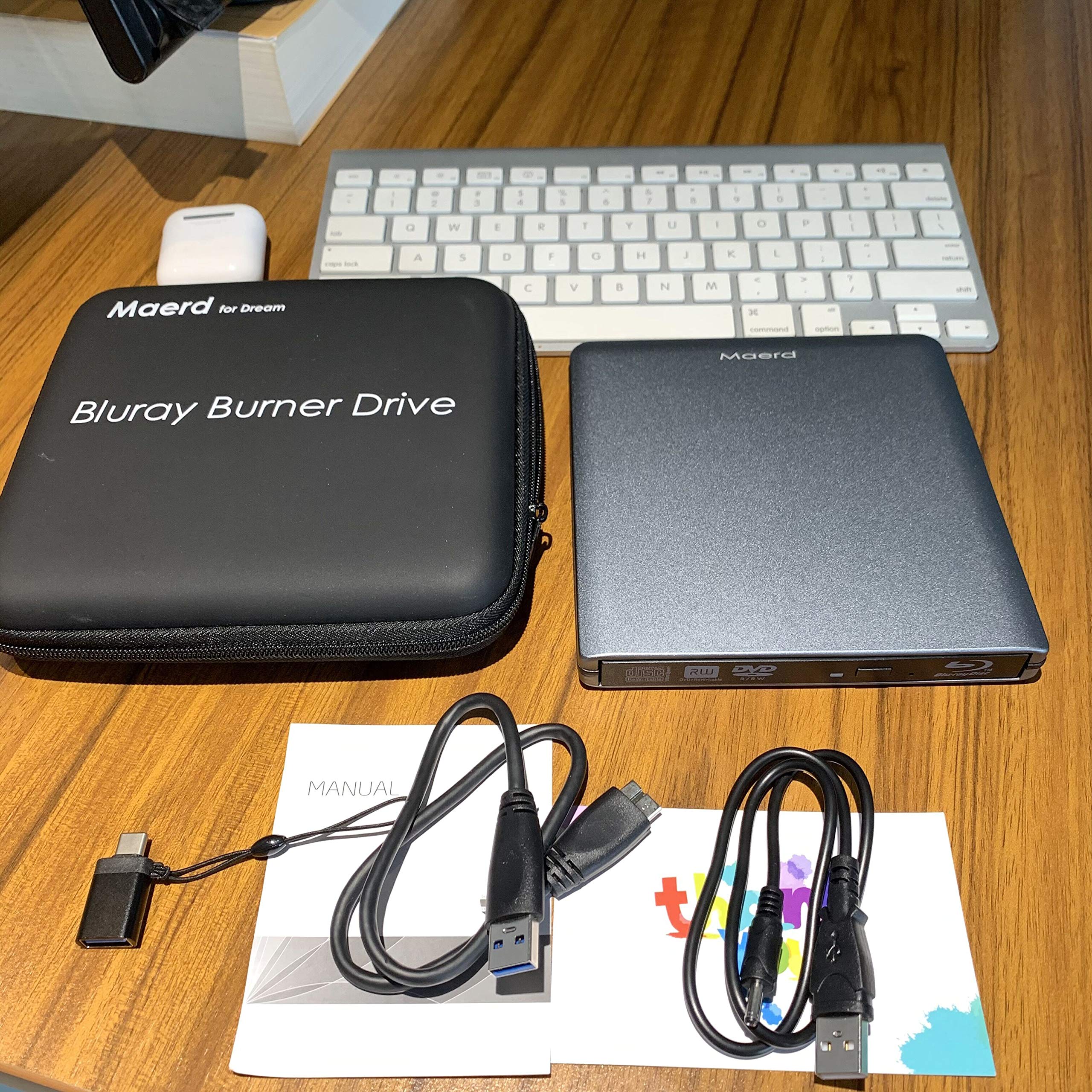 Maerd External Blu Ray Dvd Drive, Usb3.0 Type C Portable Blu Ray Player Cd Dvd Bd Burner 6X 3D Cd Dvd Bluray Burner For Windows