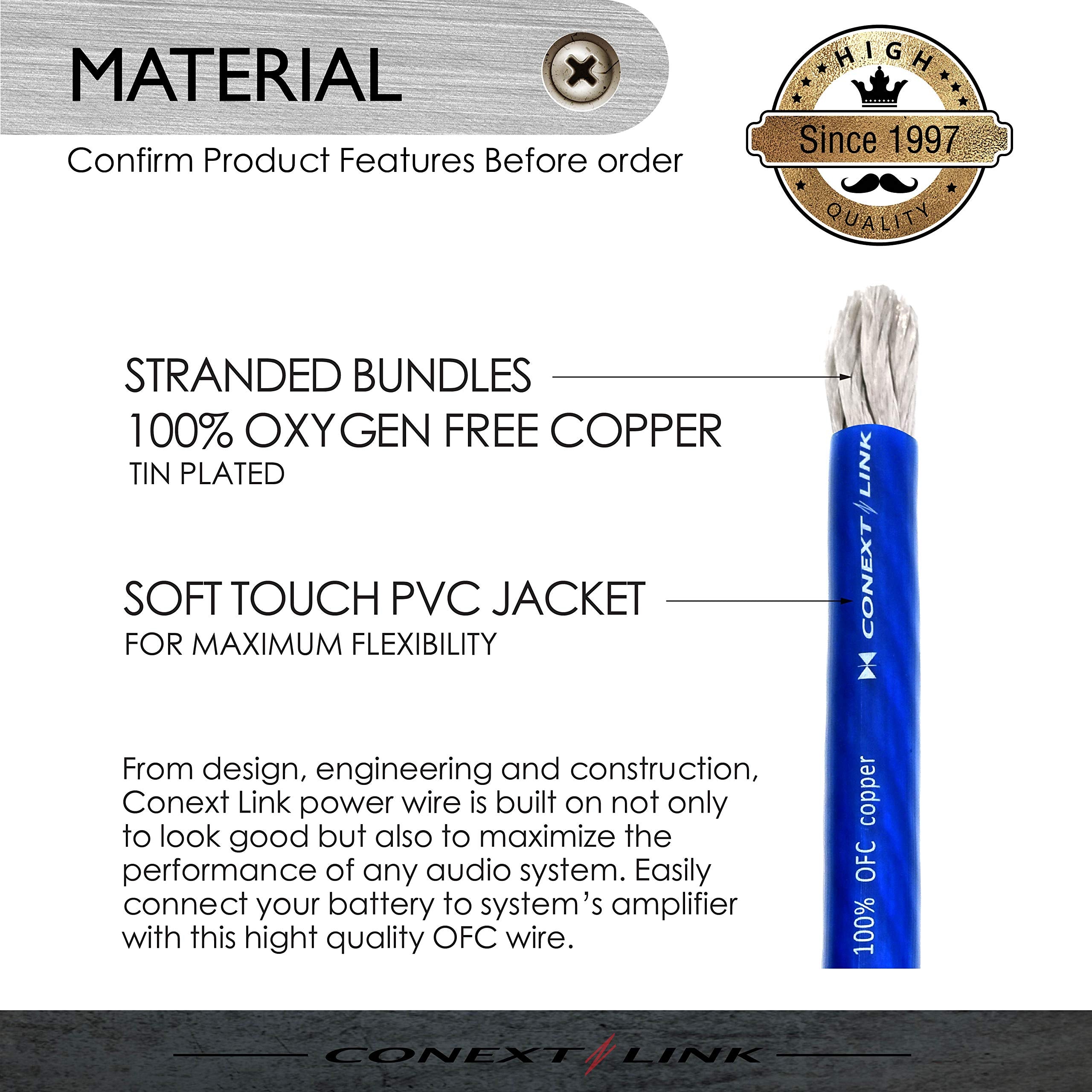 Conext Link 25 Ft 2 Awg Ga Full Gauge Battery Power Cable Ground Wire Frost Blue Ofc Copper (10080)