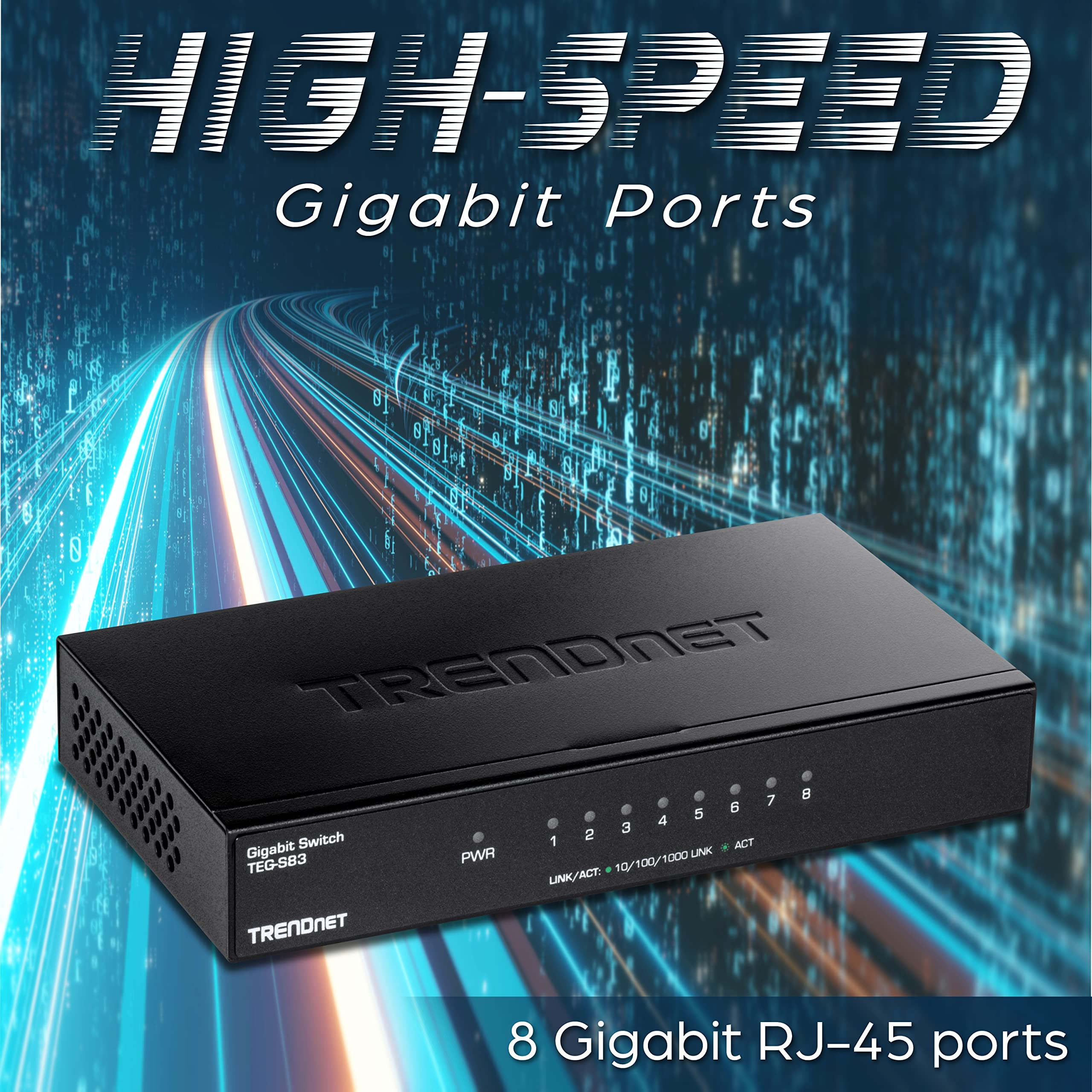 Trendnet 8-Port Gigabit Desktop Switch, Teg-S83, 8 X Gigabit Rj-45 Ports, Ethernet Splitter, 16Gbps Switching Capacity, Fanless