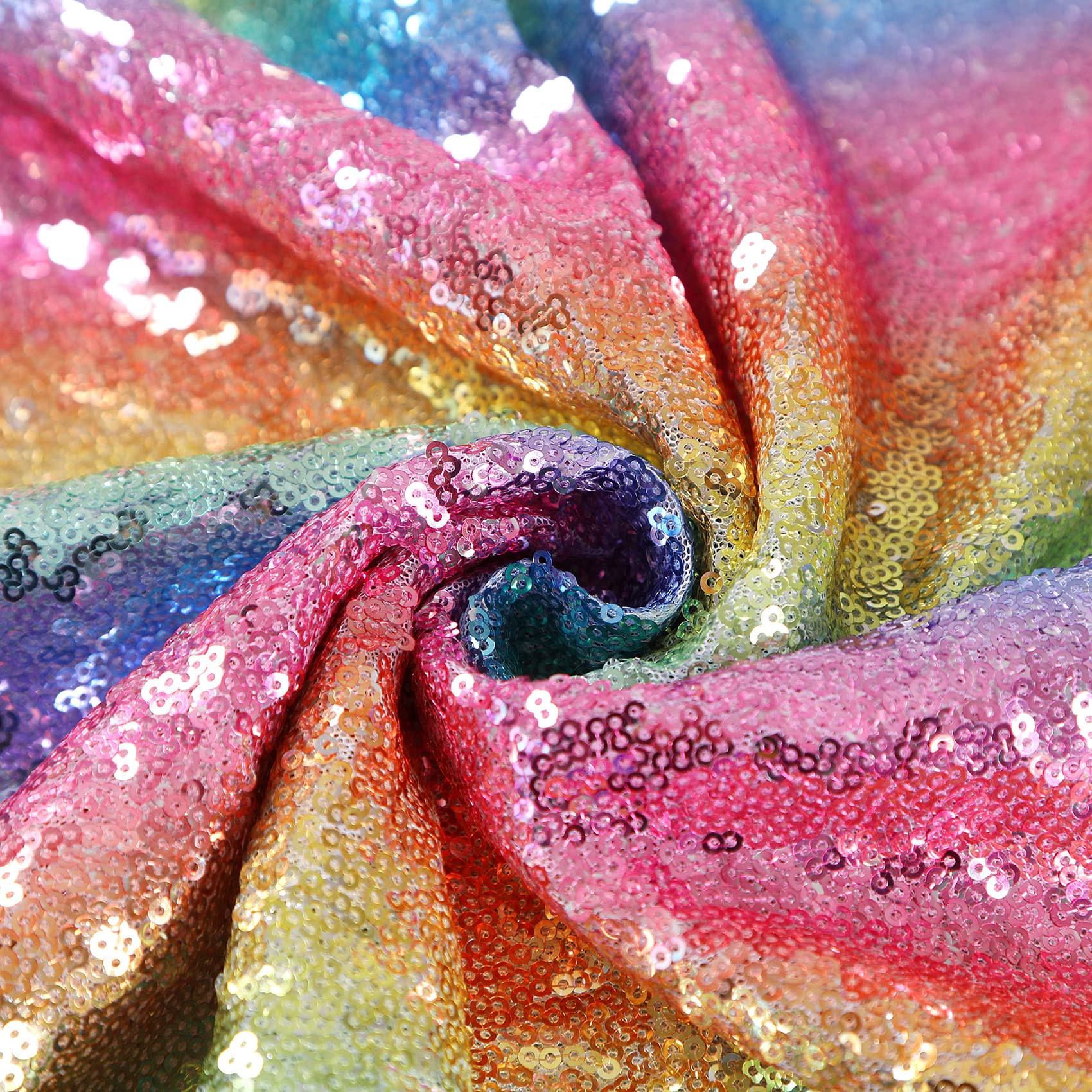 2  8Ft 2Pcs Rainbow Sequin Backdrop Curtains Panels, Photography Backdrop Glitter Curtains Fabric Background For Wedding Party D