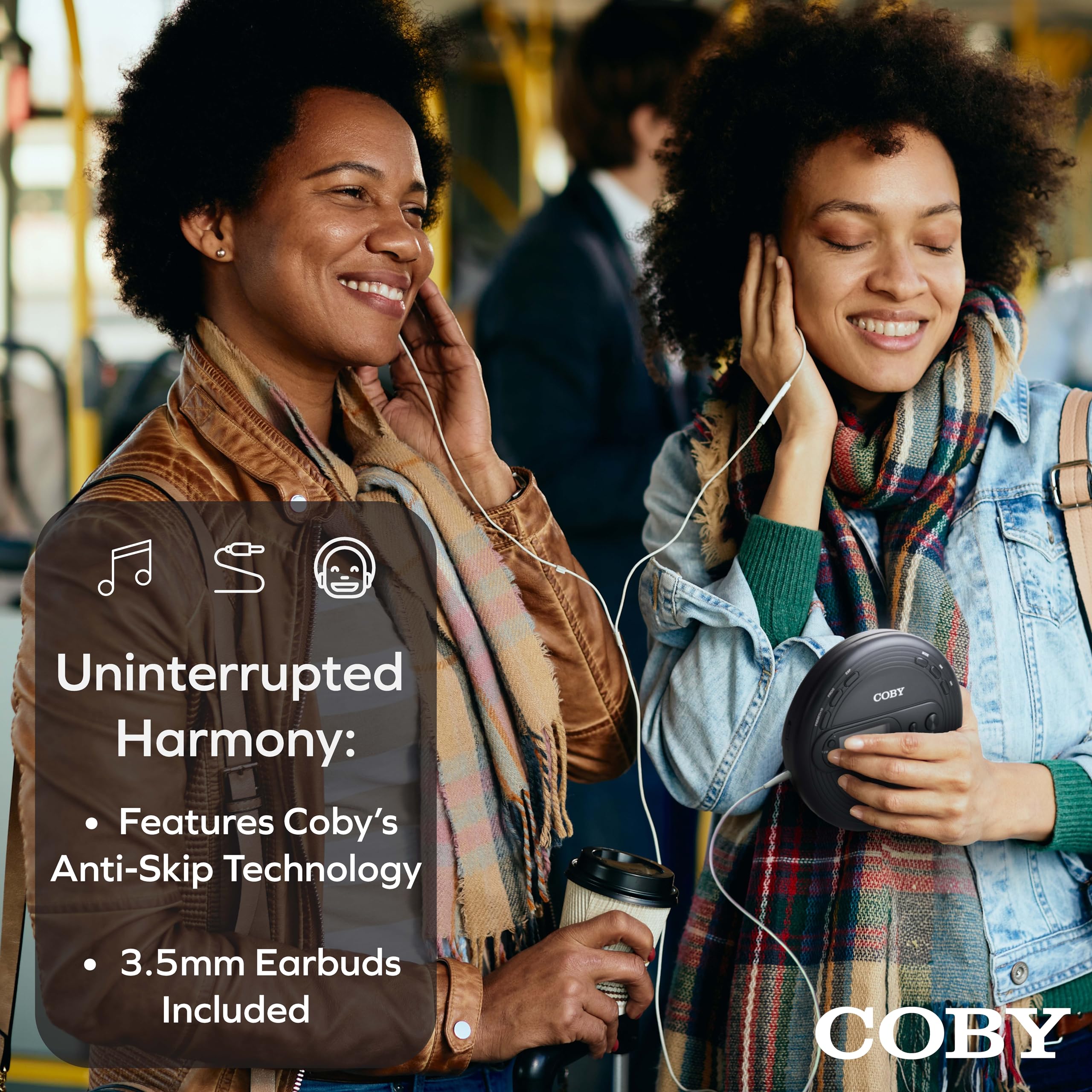 Coby Portable Cd Player With Earbuds, Fm Radio & Mp3 | Skip Protection, Lightweight & Shockproof Music Compact Disc Player | Por