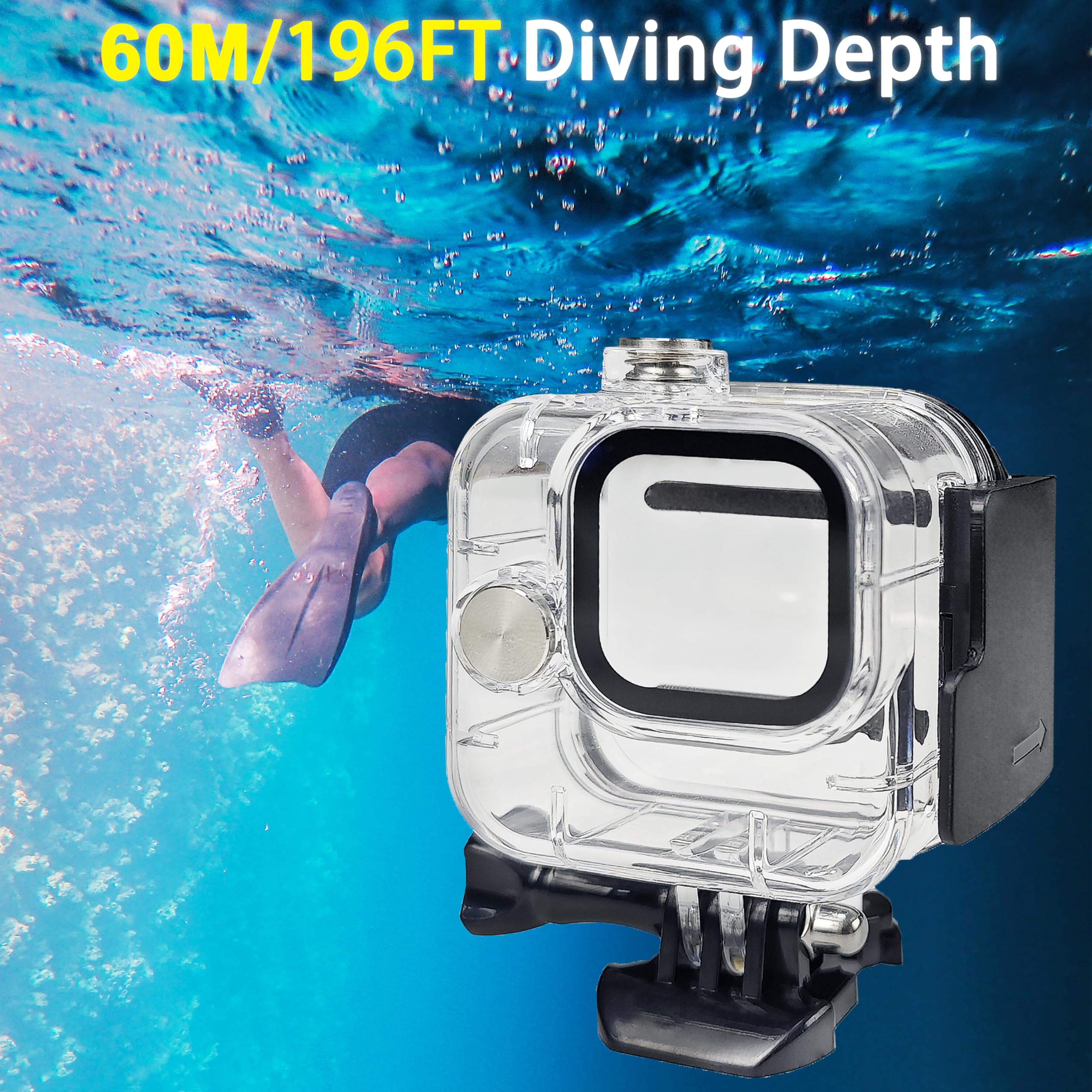 Fitstill Waterproof Case For Go Pro Hero 11 Balck Mini Action Camera,60M/196Ft Diving Protective Housing Shell For Hero 11 Black
