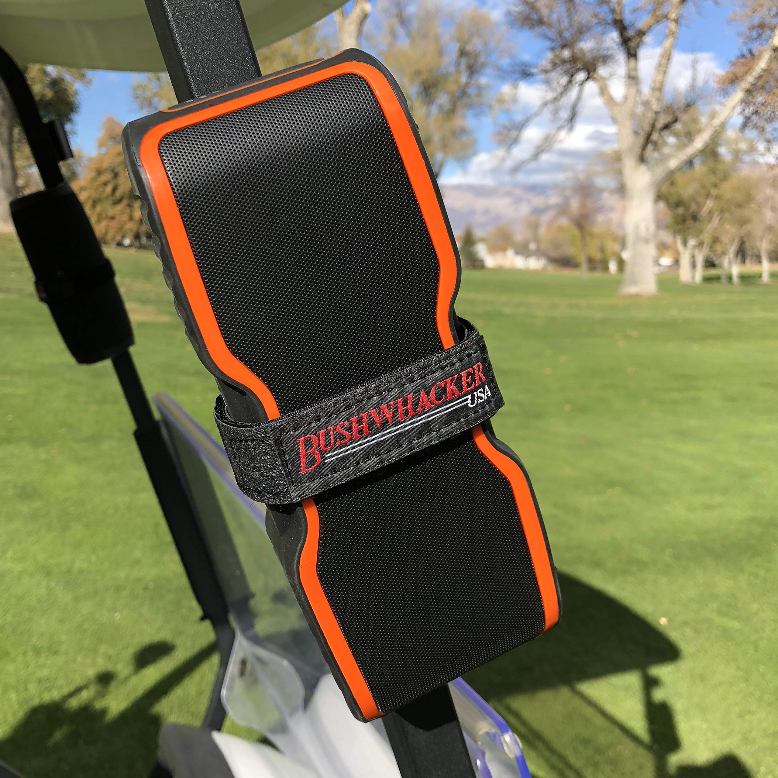 The Original Bushwhacker Portable Speaker Mount For Golf Cart Railing   Adjustable Strap Fits Most Bluetooth Wireless Speakers A
