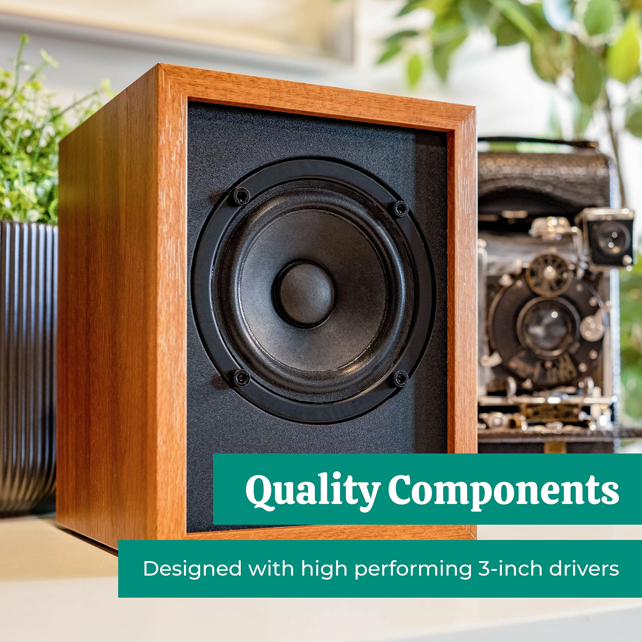 Electrohome Huntley Powered Bookshelf Speakers With Built In Amplifier And 3' Drivers For Turntable, Tv, Pc And Wireless Music Streaming Featuring Bluetooth 5, Rca And Aux (Eb10)