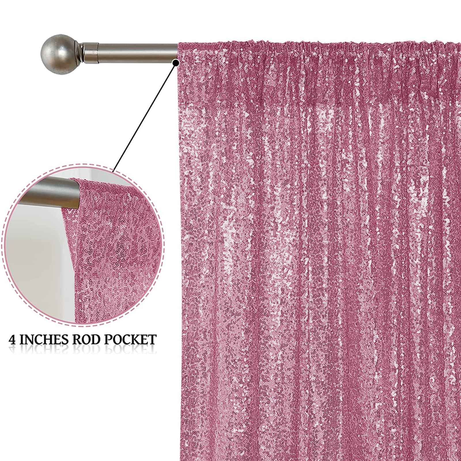 Sugargirl Pink Sequin Backdrop Curtain 4 Panels 2Ftx8Ft Glitter Pink Background Drapes Sparkle Photography Backdrop For Party We