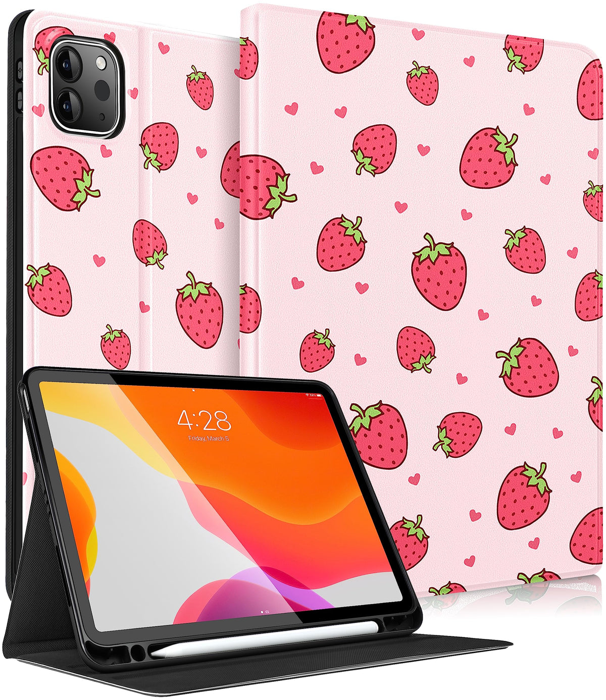 Uppuppy For Ipad Air 11 Inch Case, Air 5Th/4Th Generation 10.9, Pro 11'' Case Cute Kids Women Girls Girly Strawberry With Apple