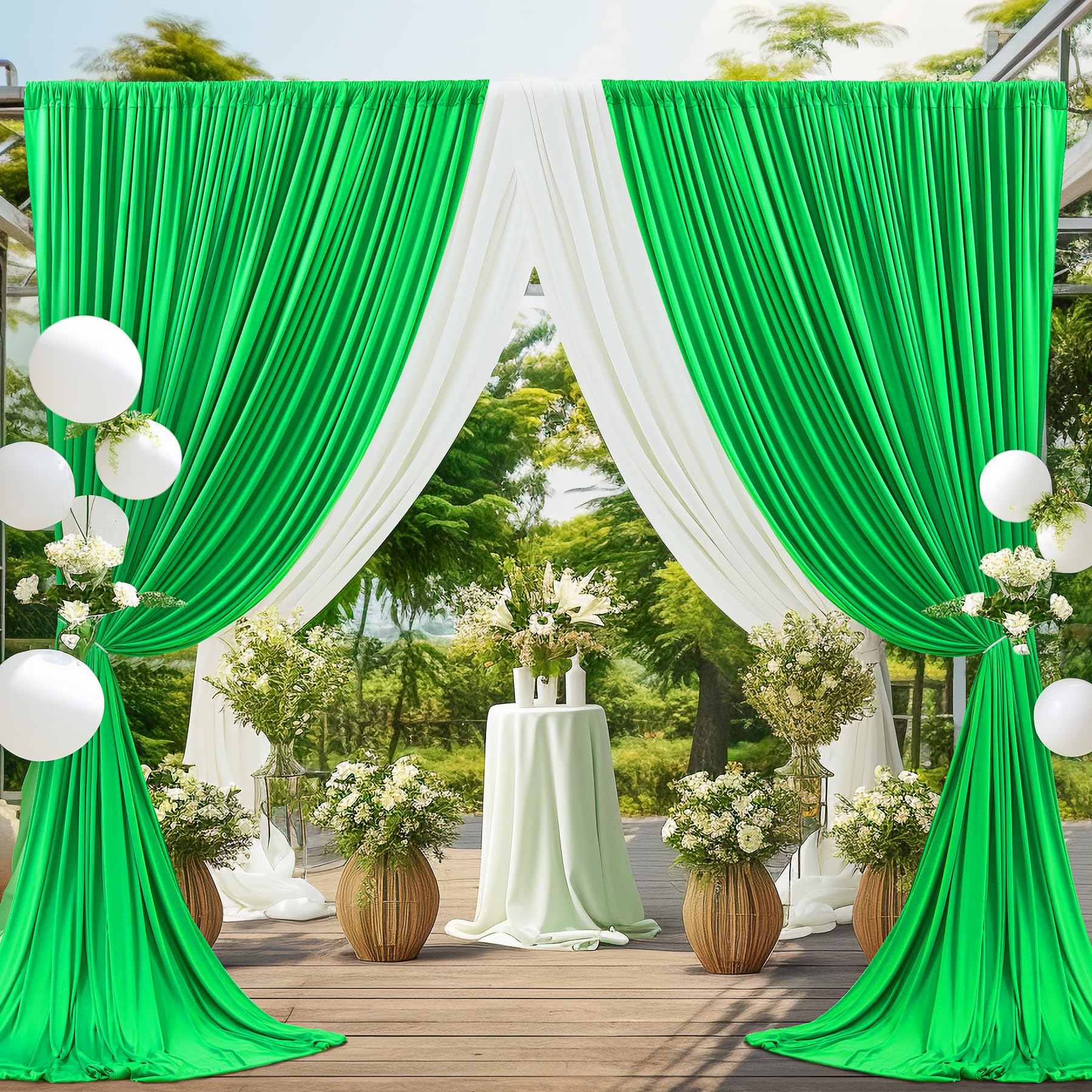 10X10 Green Backdrop Curtain For Parties Baby Shower Wrinkle Free Green Photo Curtains Backdrop Drapes Fabric Decoration For Bir