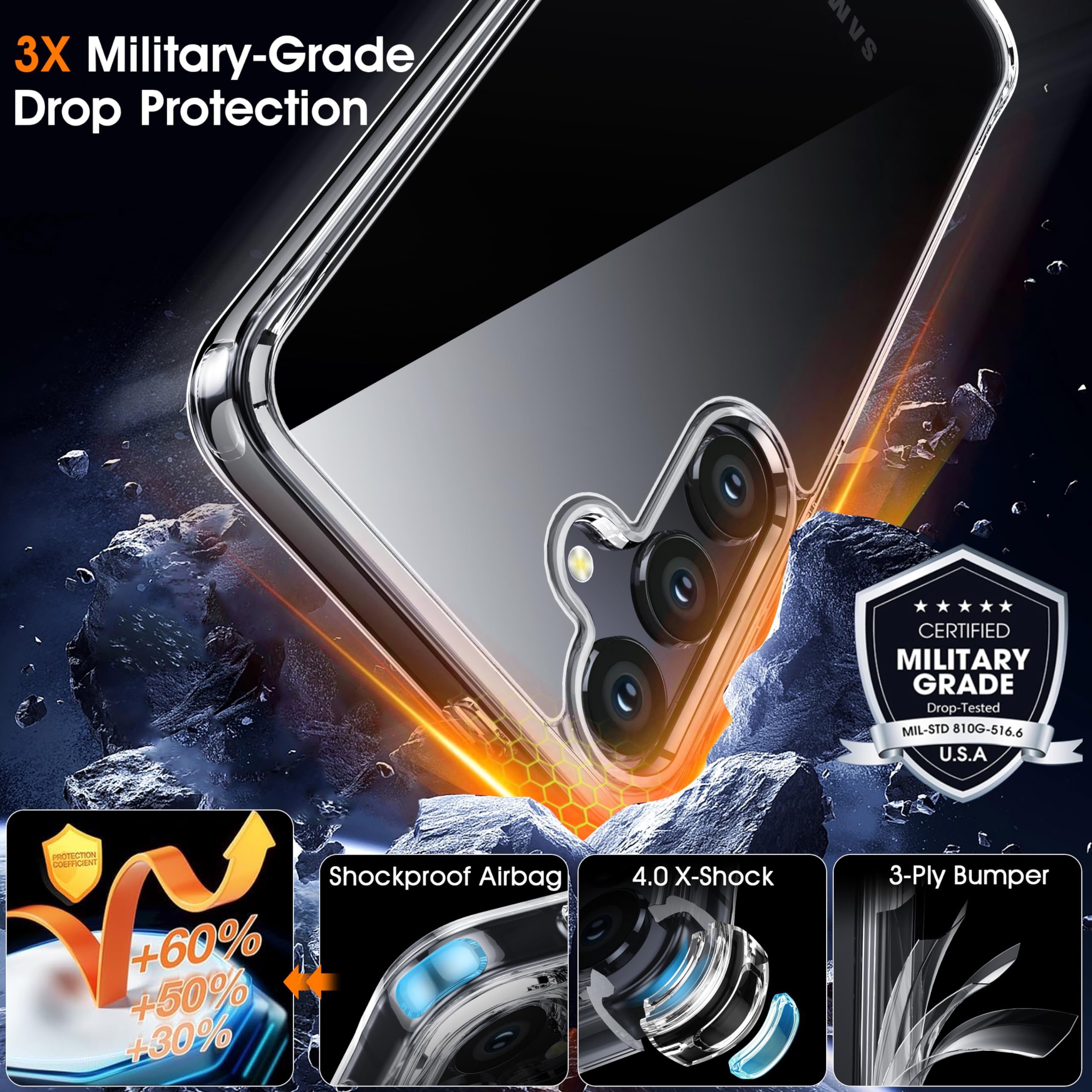 Oneagle For Samsung Galaxy S24 Case Clear,[30X Anti Yellowing] Galaxy S24 Phone Case With Hard Back & Soft Edge,[15Ft Mil Grade