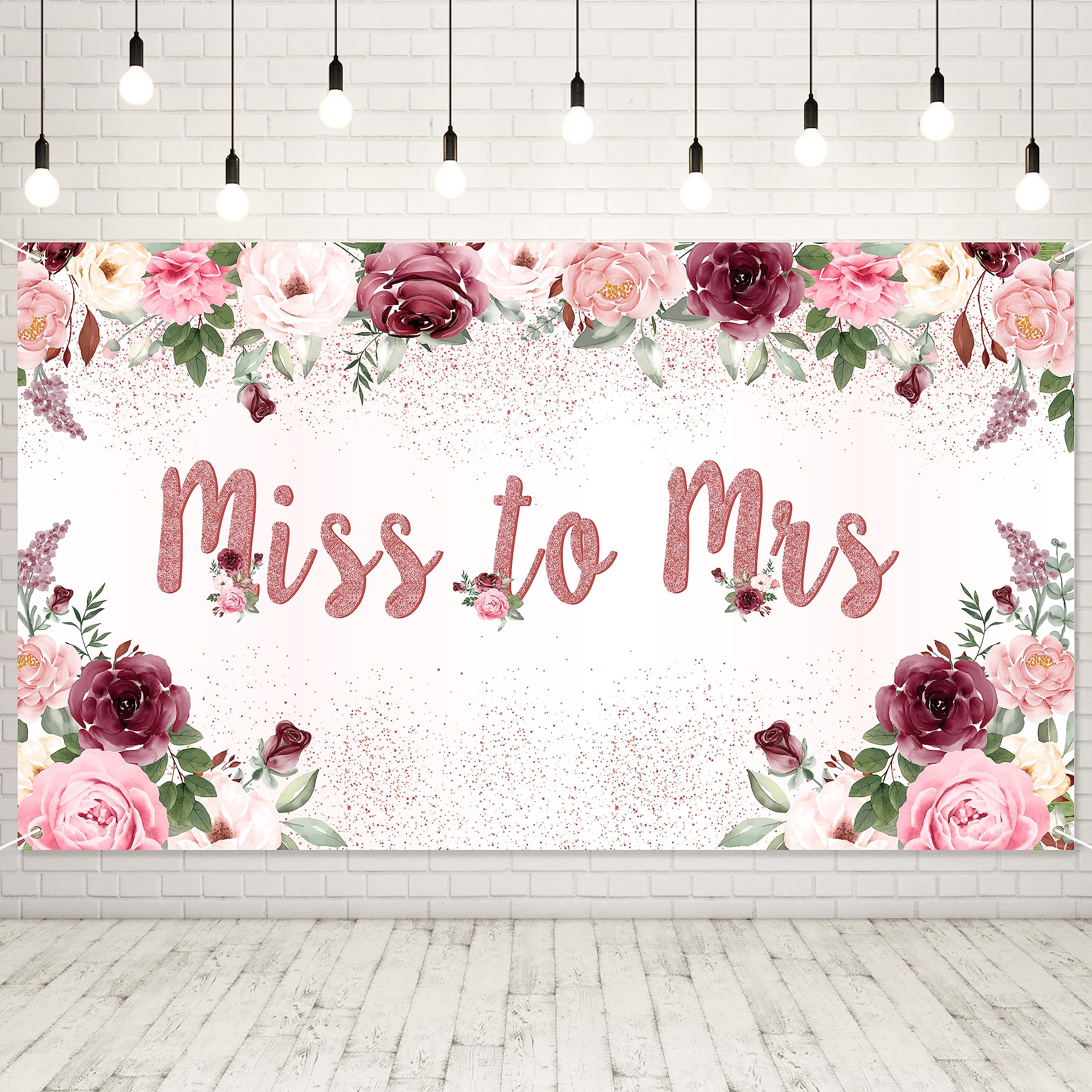 Watinc Xtralarge Miss To Mrs Bridal Shower Backdrop Banner Decorations, Pink Floral Rose Gold Glitters Confetti Decors, Wedding