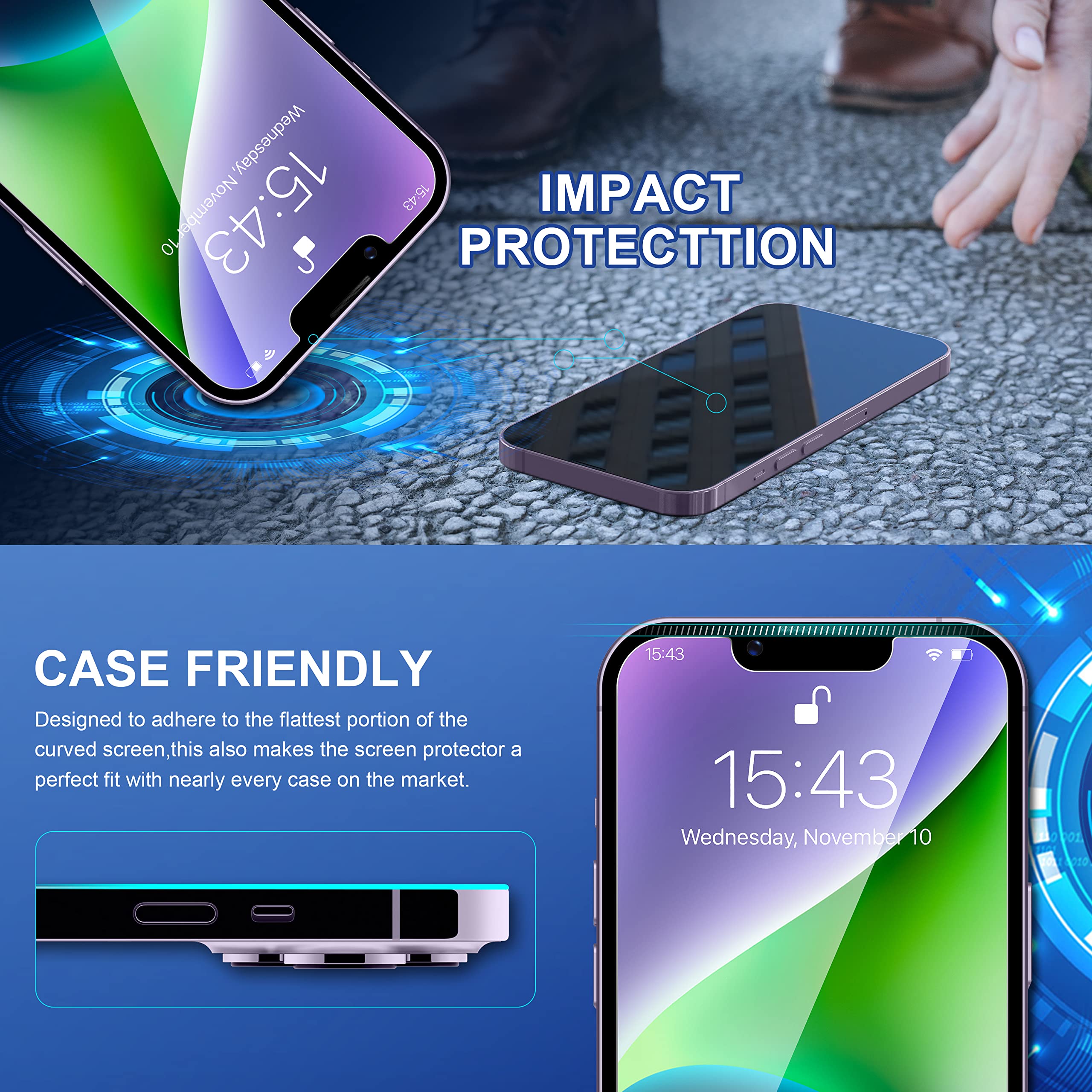 Impactstrong Shatterproof Tempered Glass Screen Protector For Iphone 14 [Easy Installation Frame] [Bubble Free] [9H Hardness] [F