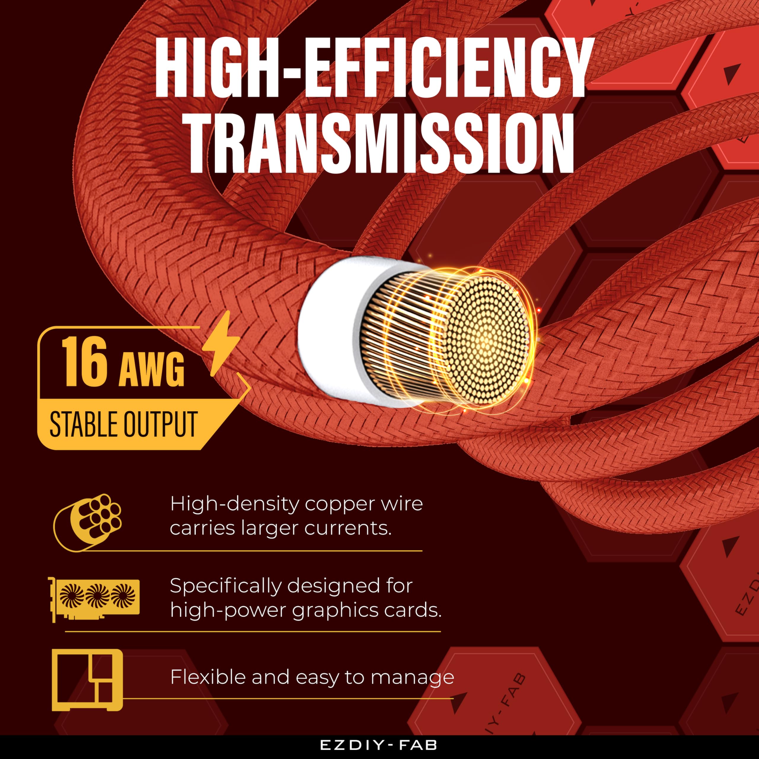 Ezdiy Fab Gpu Power Sleeved Cable Extension, 16Pin(12+4) Pcie 5.0 Connector Male To 3X Pcie 8 Pin For Rtx4070Ti Super, 4080 Supe