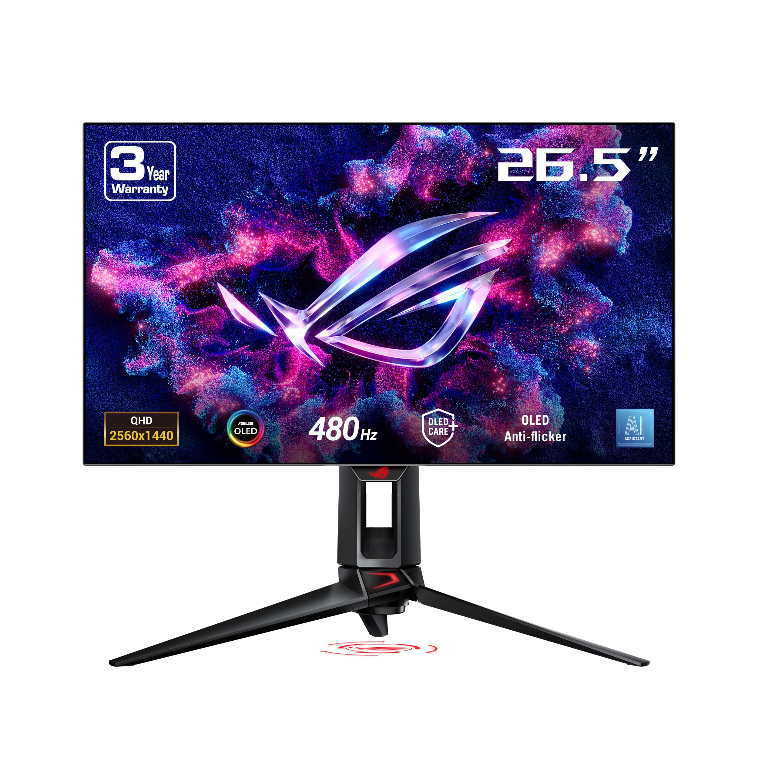 Asus Rog Swift Oled 27    1440P Gaming Monitor (Pg27Aqdp)   Woled, Qhd, 480Hz, 0.03Ms, G Sync Compatible, Custom Heatsink, Ai As