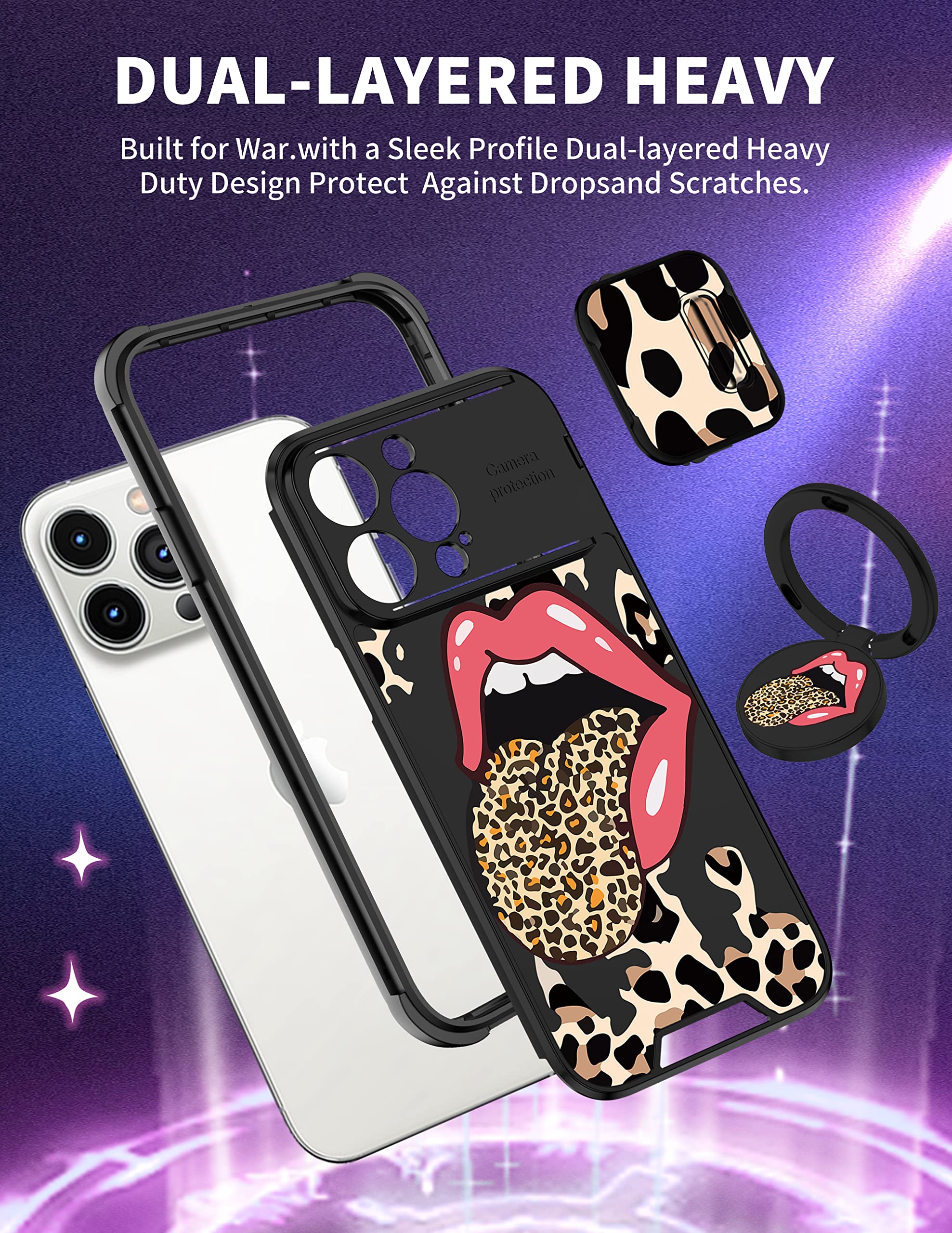 Goocrux (2In1 For Iphone 14 Pro Max Case Leopard Print For Women Girls Phone Cover Cute Cheetah Print Animal Design With Slide C