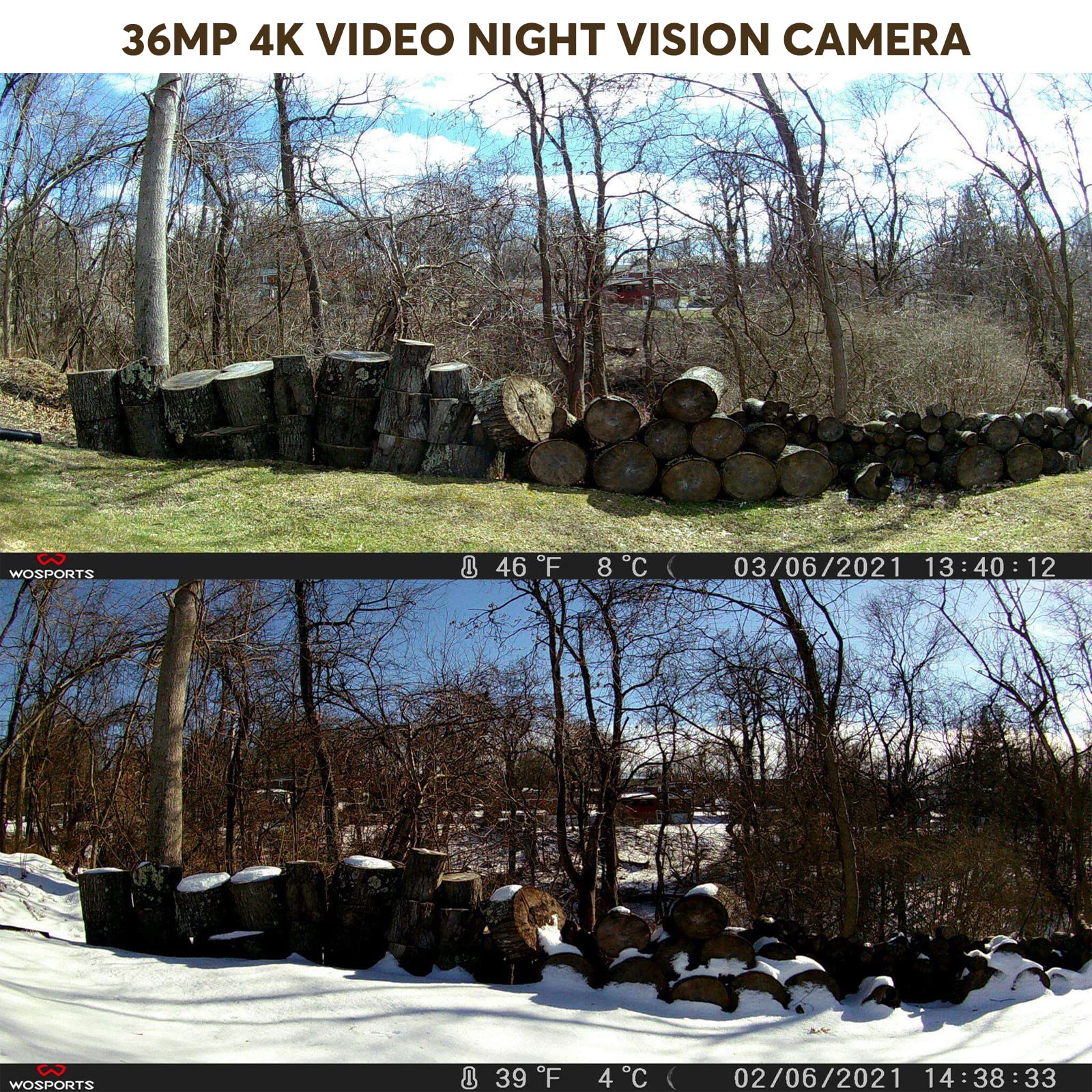 Wosports Trail Camera,36Mp 4K 0.2S Trigger Motion Activated,Game Hunting Camera With Night Vision Ip66 Waterproof 2.0''Lcd 120Wi