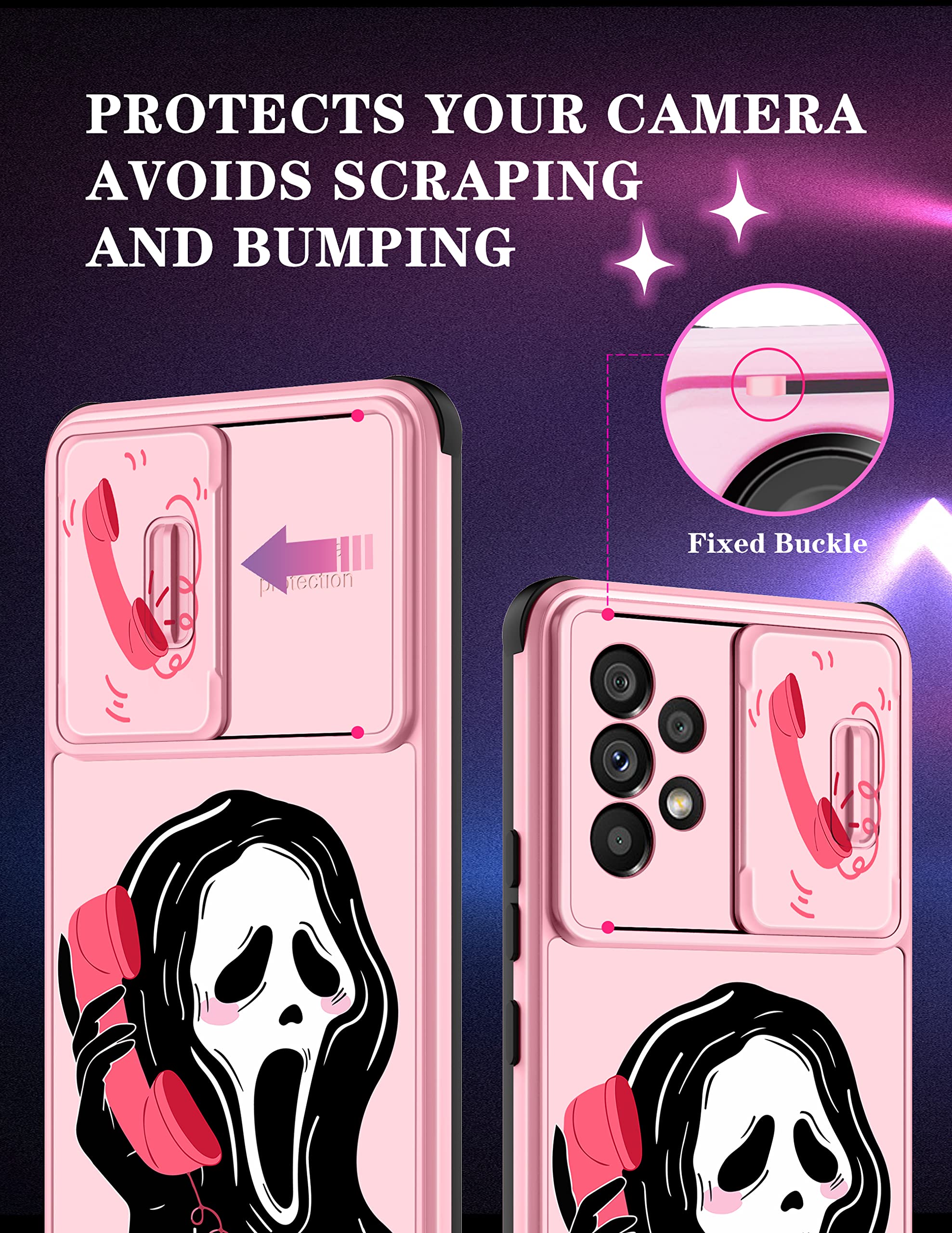 Goocrux For Samsung Galaxy A53 5G Case Skeleton For Women Girls Cute Skull Girly Phone Cover Gothic Design Aesthetic With Slide