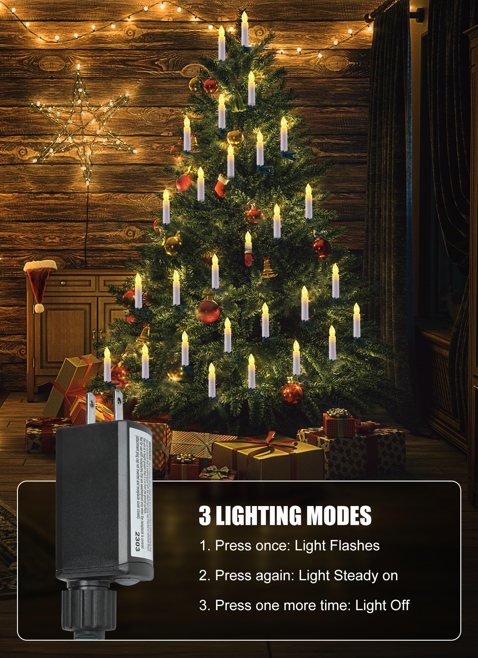 Christmas Tree Candle String Lights Plug In, 50 Led Flameless Candle Lights With Clips, 48Feet Candle Twinkle Lights For Xmas Tr