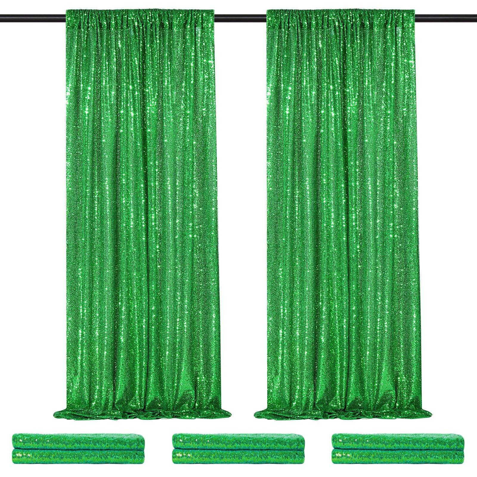 Sequin Backdrop Curtains 6 Packs 2Ftx8Ft Green Photo Background Drapes For Christmas Decoration Party Baby Shower