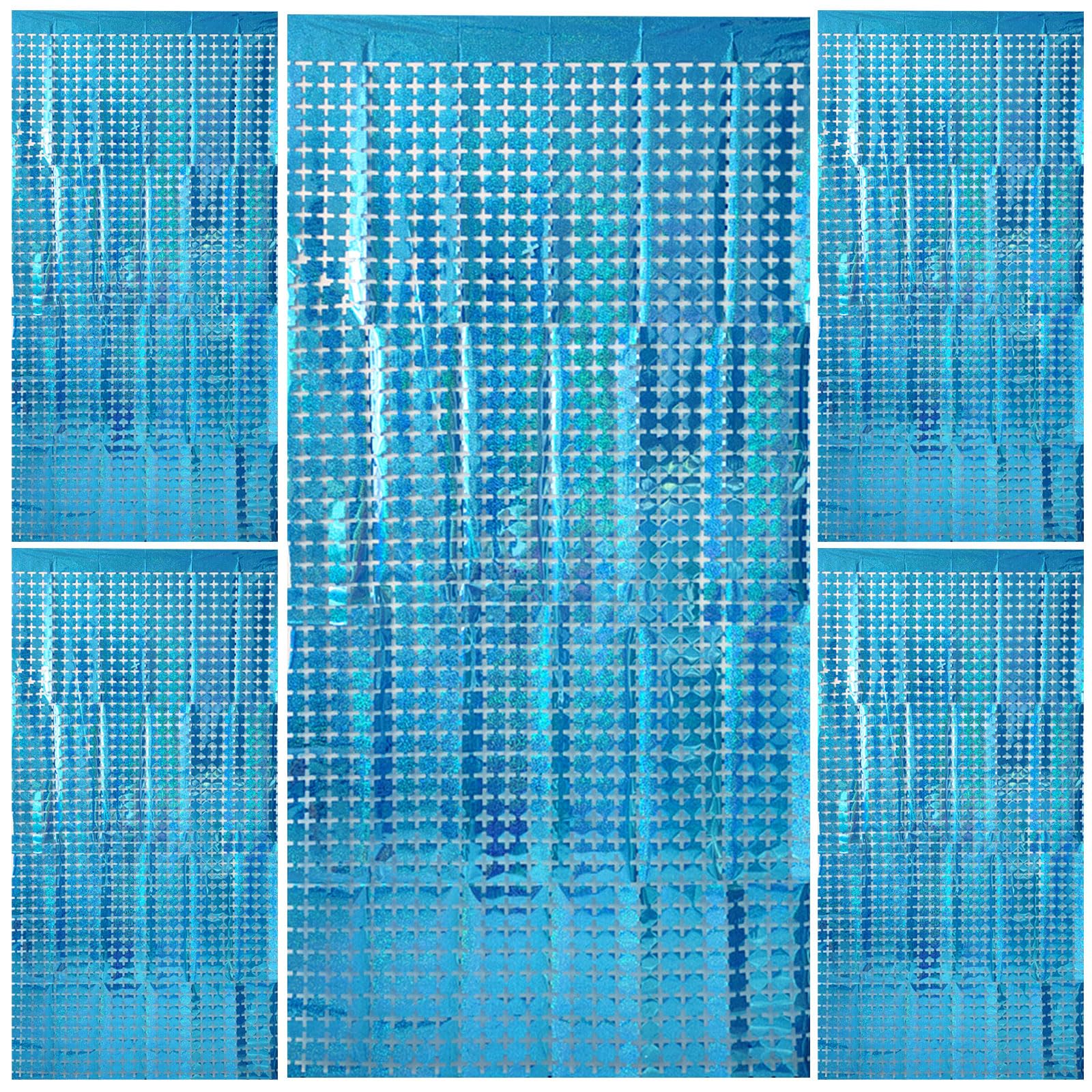 Winter Wonderland Backdrop 5Pcs Glitter Foil Fringe Curtain Party Decor Blue Photo Booth Backdrop Streamers For Halloween, Chris