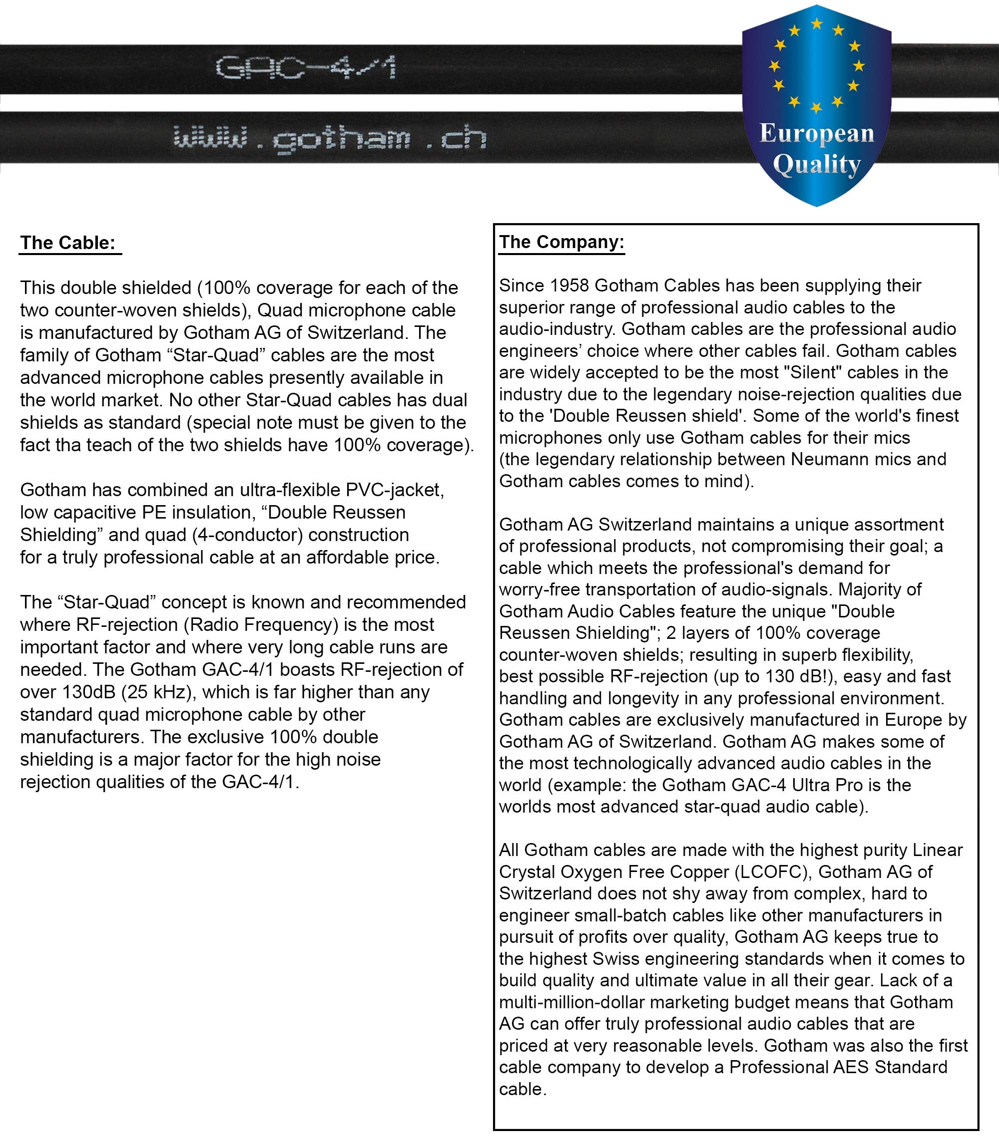 Worlds Best Cables   20 Foot   Gotham Gac 4/1 Star Quad Stereo Headphone Extension Cable & Neutrik Trs Plug To Neutrik Rean  Inc