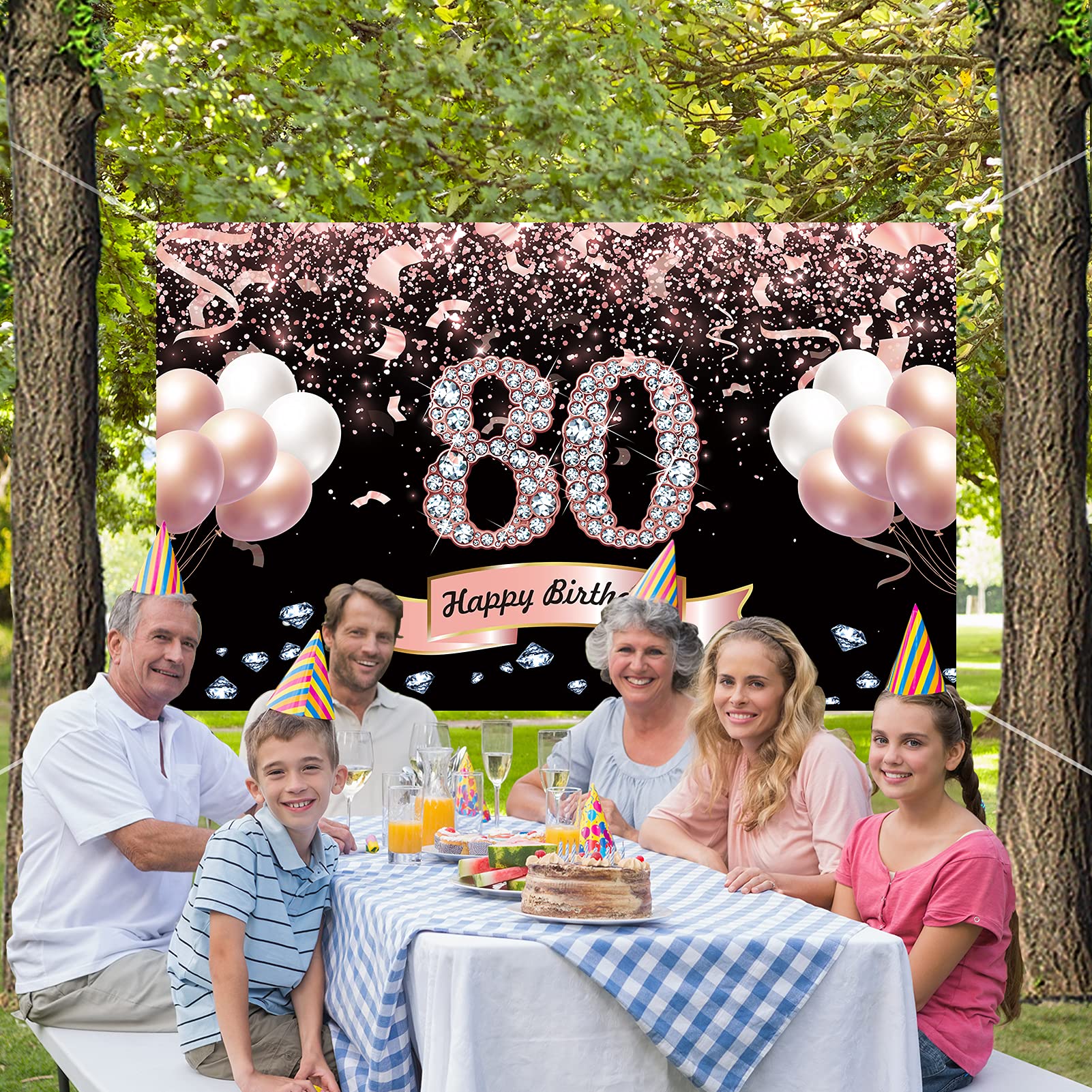 Trgowaul 80Th Birthday Decorations For Women Rose Gold Birthday Backdrop Banner 5.9 X 3.6 Fts Happy Birthday Party Suppiles Phot