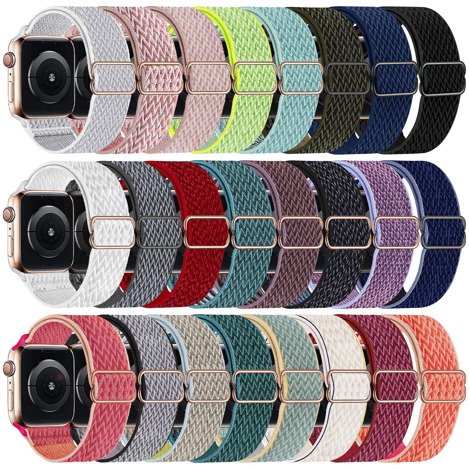 Dmigadiglo 24 Pack Stretchy Nylon Band Compatible With Apple Watch Band 38Mm 40Mm 41Mm 42Mm 44Mm 45Mm 46Mm Women Men, Adjustable