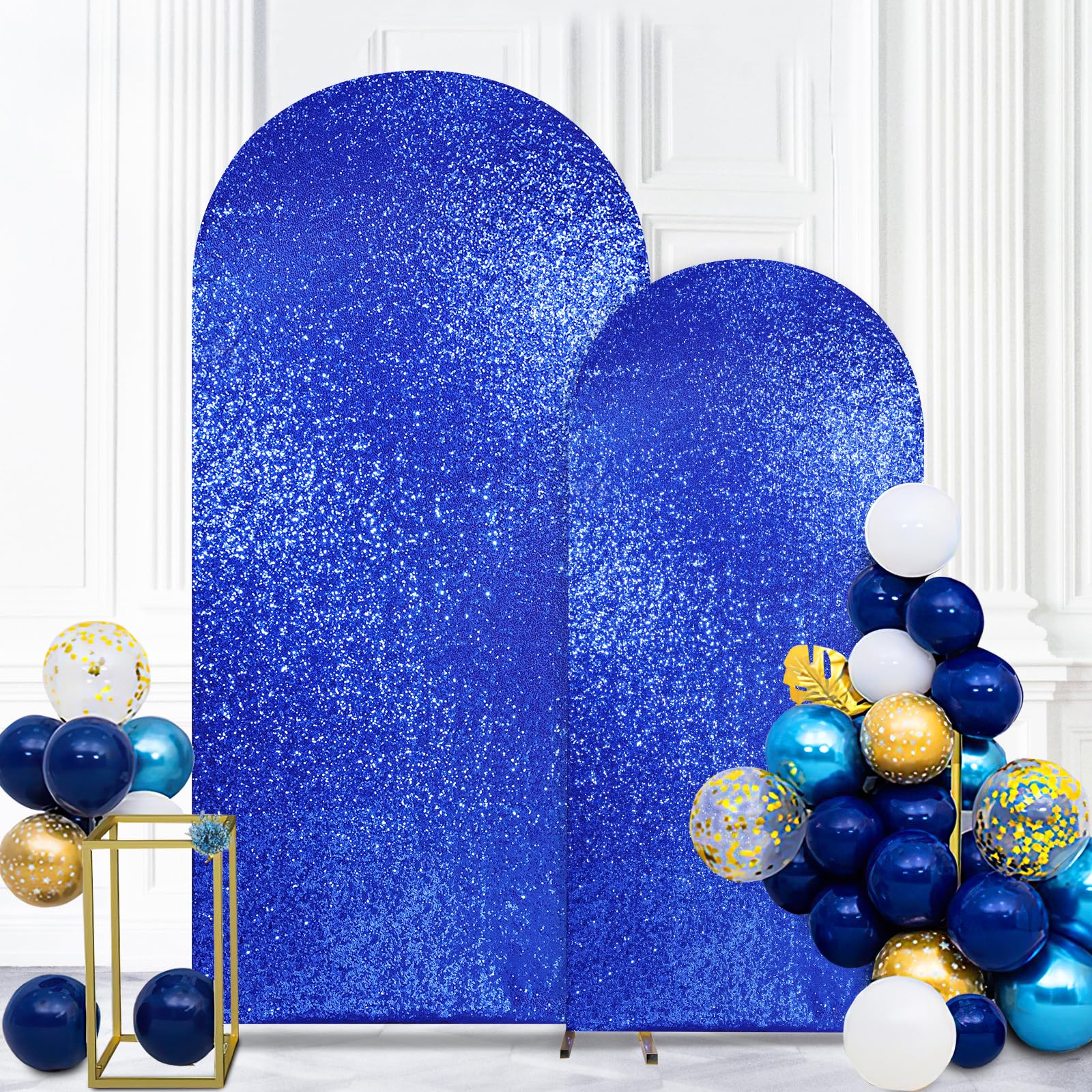 Navy Blue Sequin Arch Backdrop Cover Set Of 2 Sparkly Fabric Arch Covers 6Ft,7.2Ft Spandex Fitted Cover For Party Wedding Banque