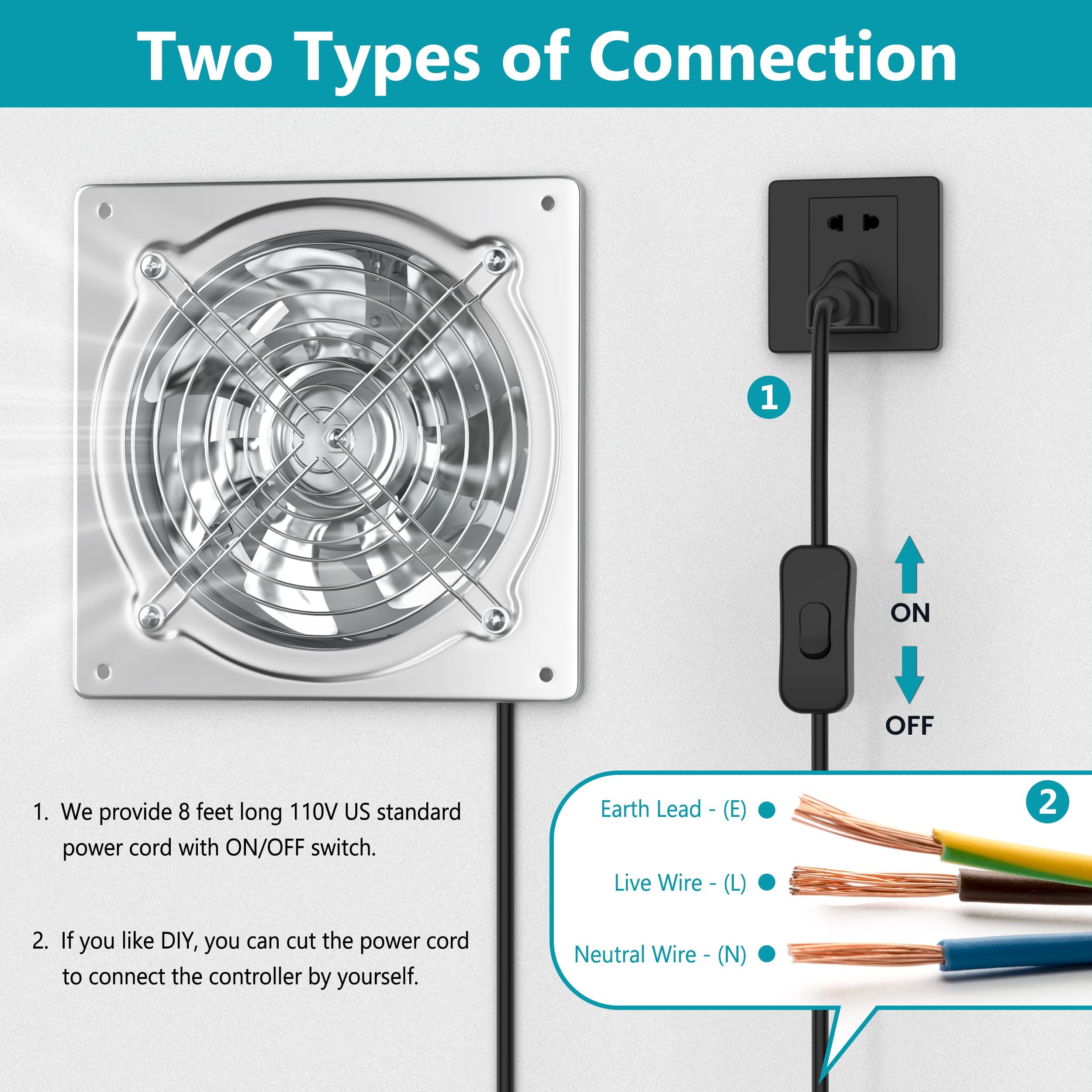 Hg Power 8 Inch Kitchen Exhaust Fan, 576Cfm Metal Bathroom Exhaust Fan, Wall Mounted Garage Ventilation Fan, Basement Extractor