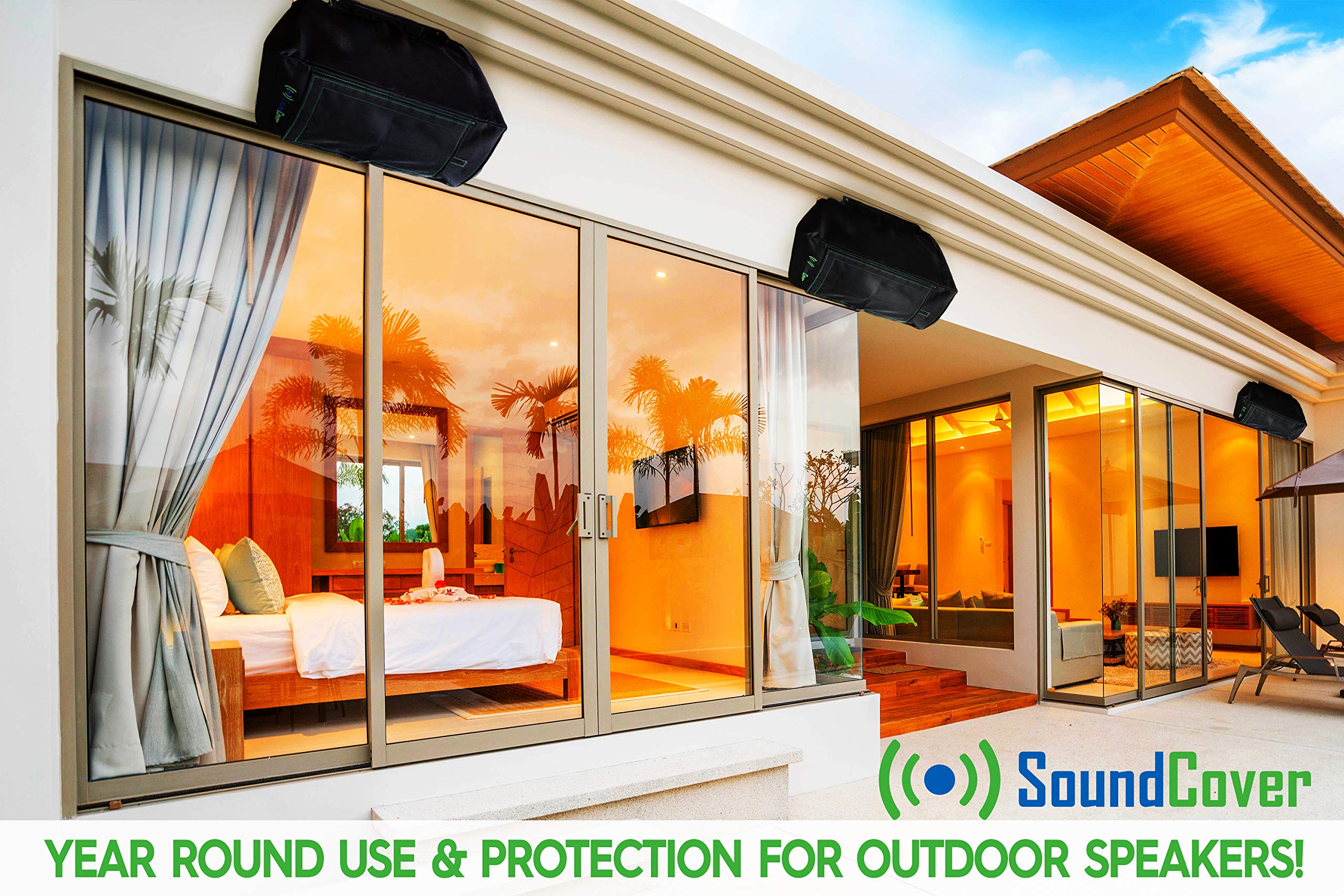 Two Medium Black Heavy Duty 600D Waterproof Uv Protection Speaker Covers   Outdoor Speaker Sound Flap   Fits Yamaha Ns Aw294, De