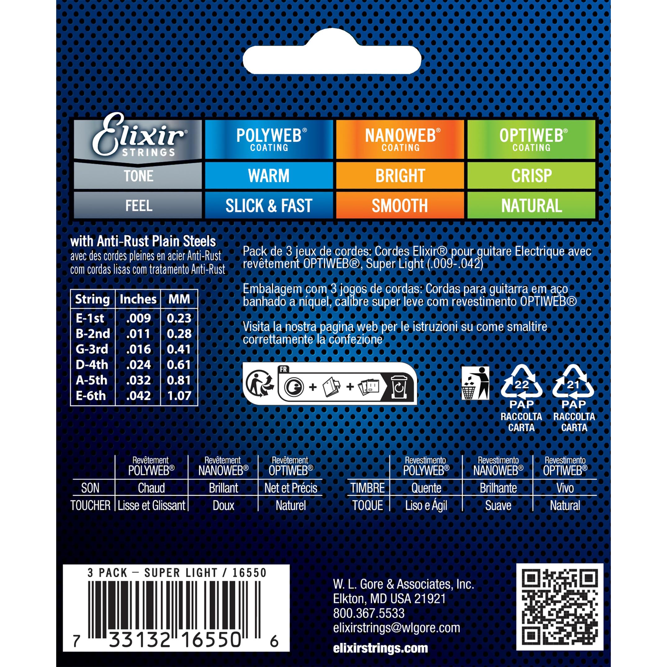 Elixir Strings 16550 Guitar Strings With Optiweb Coating, 3 Pack, Super Light (.009 .042)