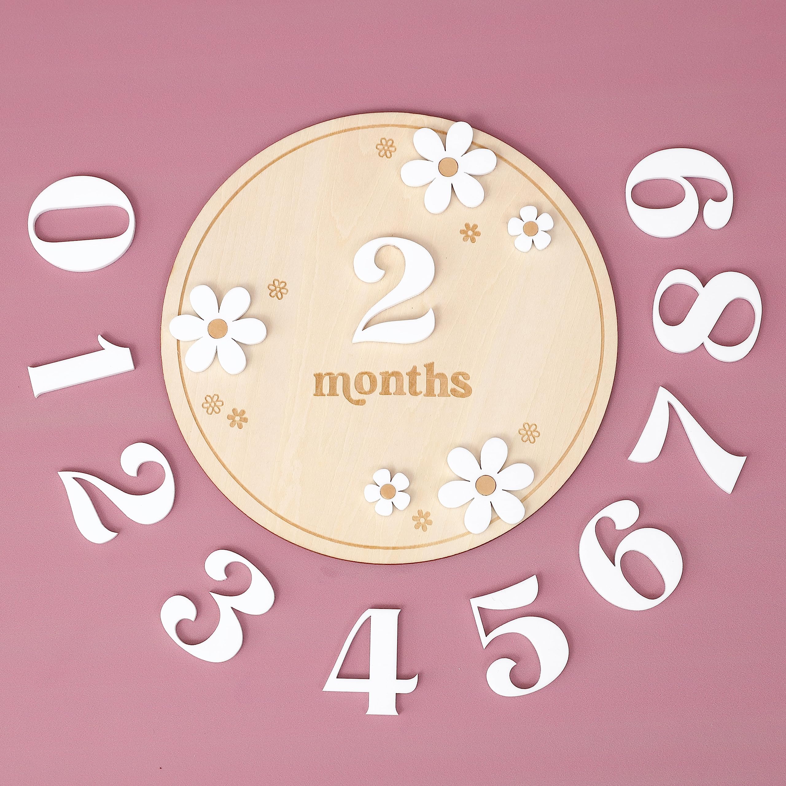 Wooden Boho Daisy Flower Milestone Cards   1 12 Months Interchangeable Milestone Card Decor,Baby Party Photo Prop,Full Moon Back