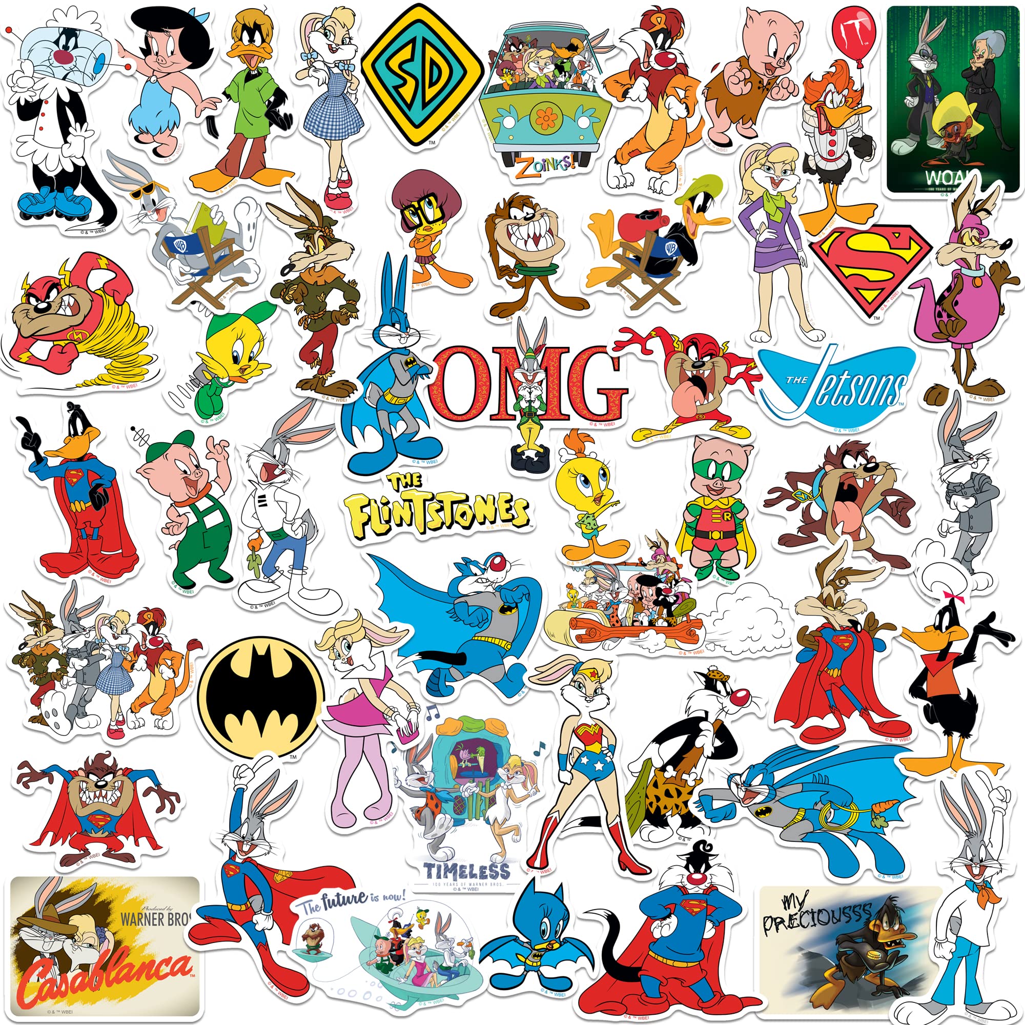 Wb 100: Looney Tunes Mashup 50Ct Vinyl Large Deluxe Stickers Variety Pack   Laptop, Water Bottle, Scrapbooking, Tablet, Skateboa