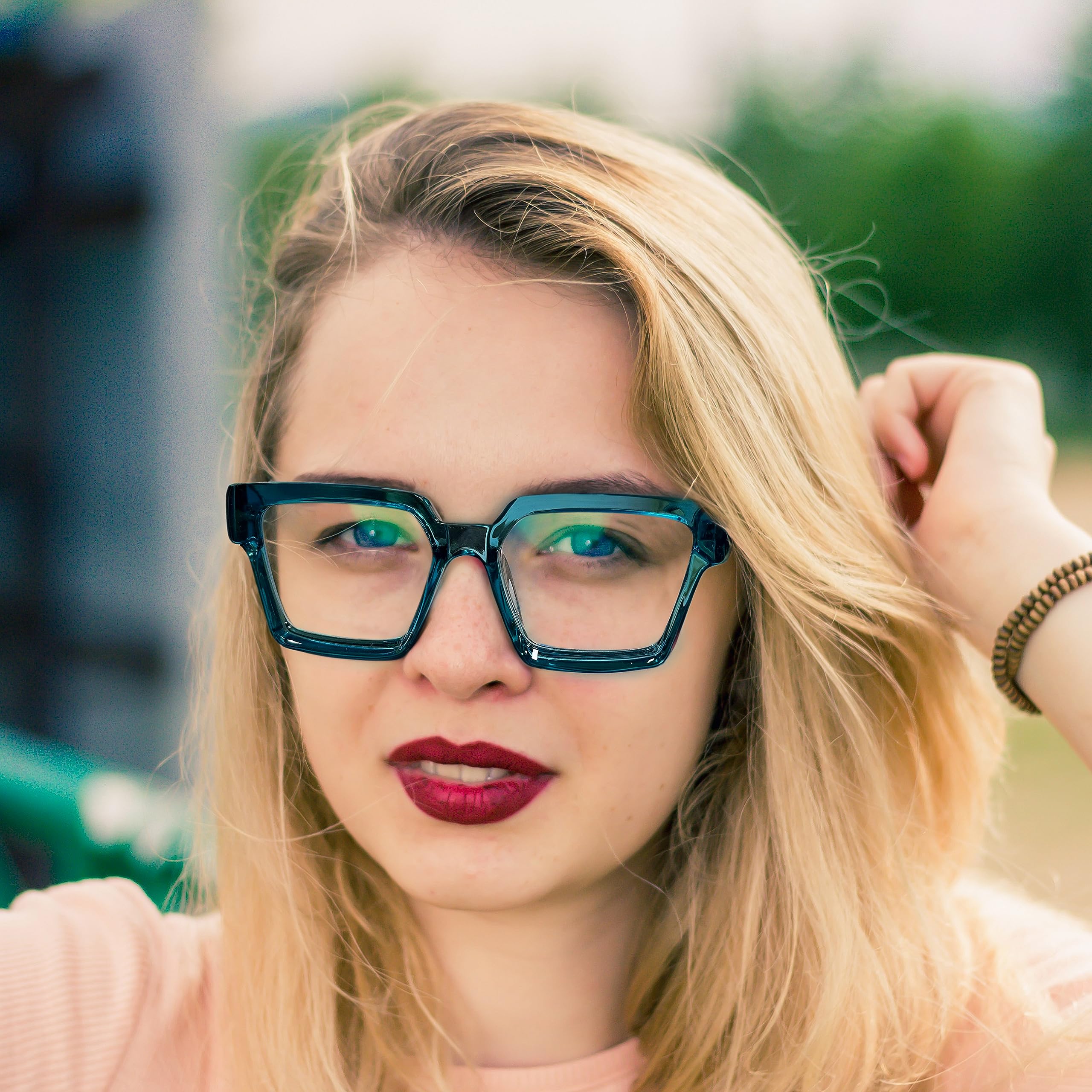 Feisedy Blue Light Blocking Glasses For Women Men Tr Retro Square Anti Eyestrain Glasses Rectangle Chic Look Frame B0037