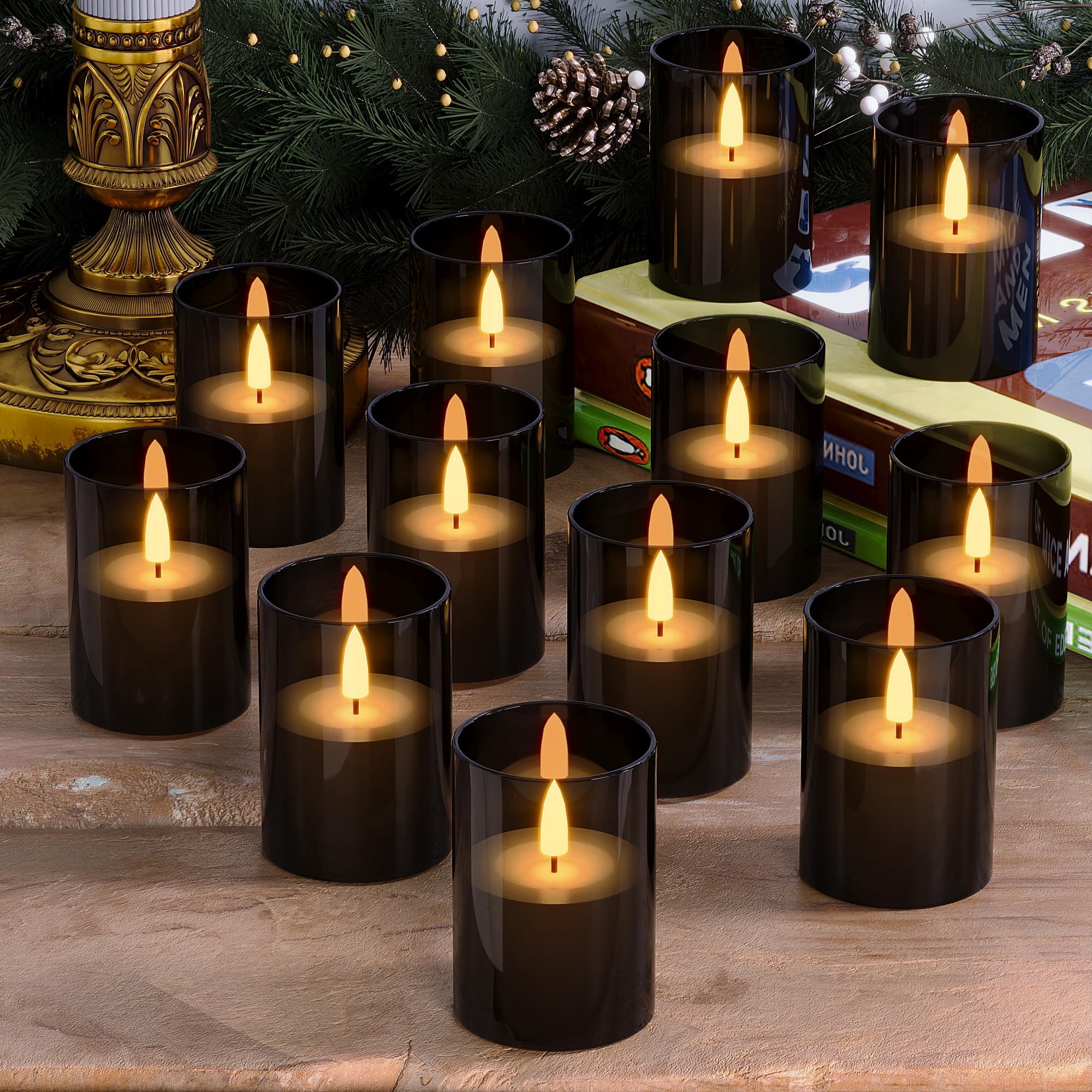 12Pack Flickering Flameless Candles With Timer, Led Candles Battery Powered, Small Flameless Pillar Candles, Votive Candles Batt