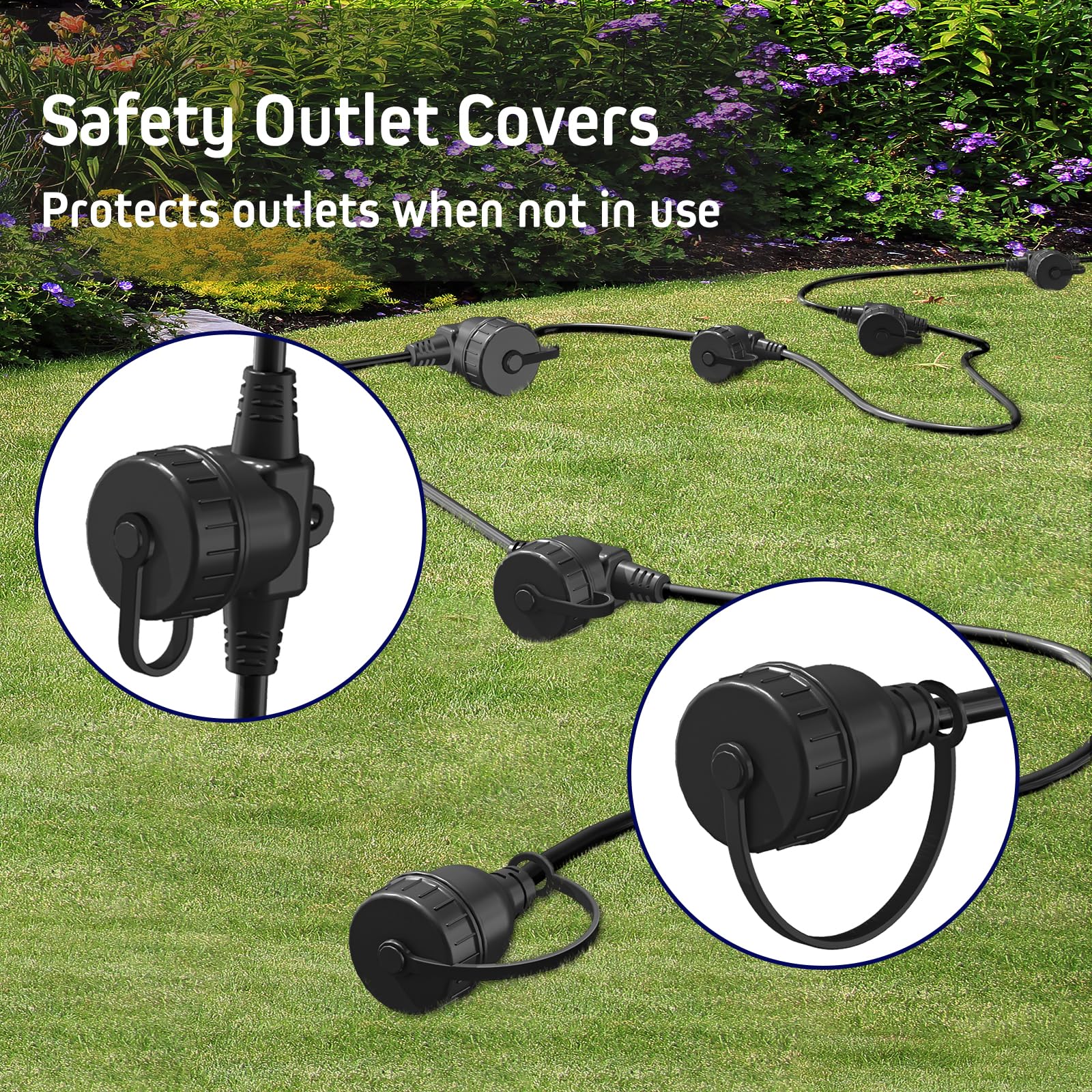 50Ft Black Outdoor Extension Cord, Evenly Spaced 6 Outlets Plugs With Waterproof Cover, 16/3 Sjtw Weatherproof Multiple Outlets