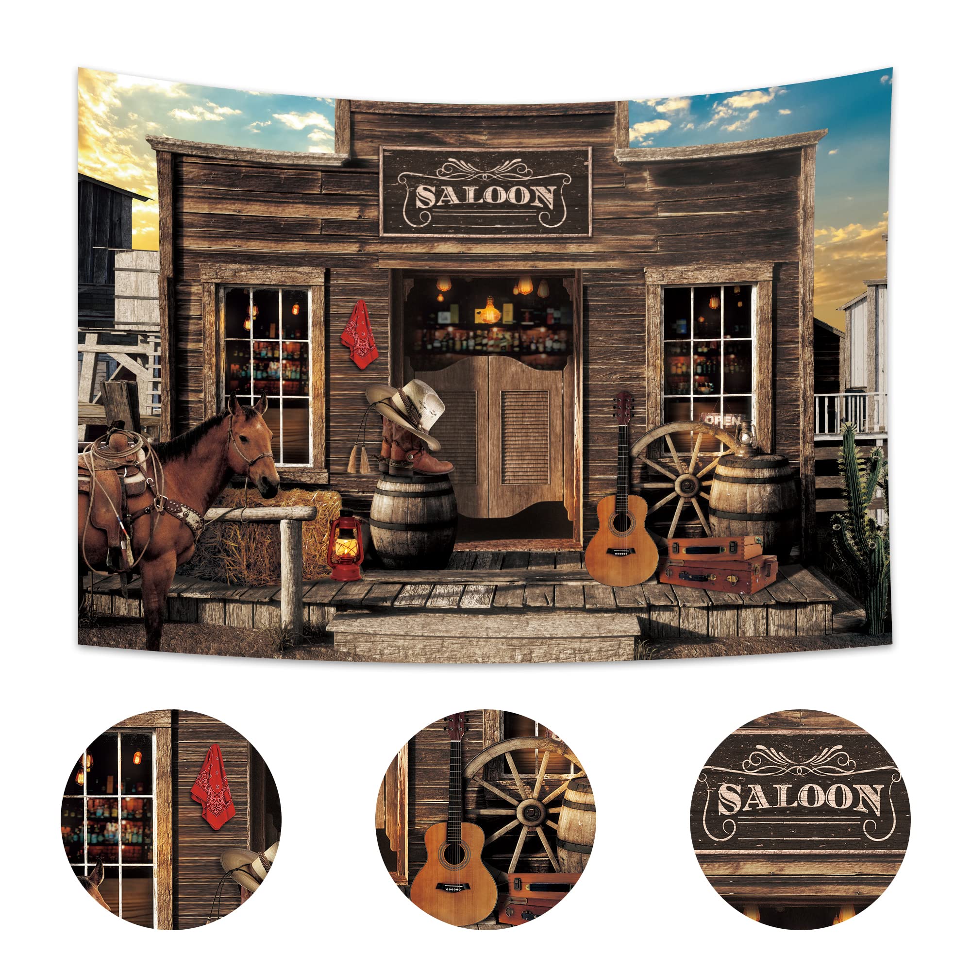 Imirell Western Saloon Cowboy Backdrop 7Wx5H Feet Country Vintage Bar Wild West Ranch Texas Vaque Horse Barn Door Cowgirl Baby S