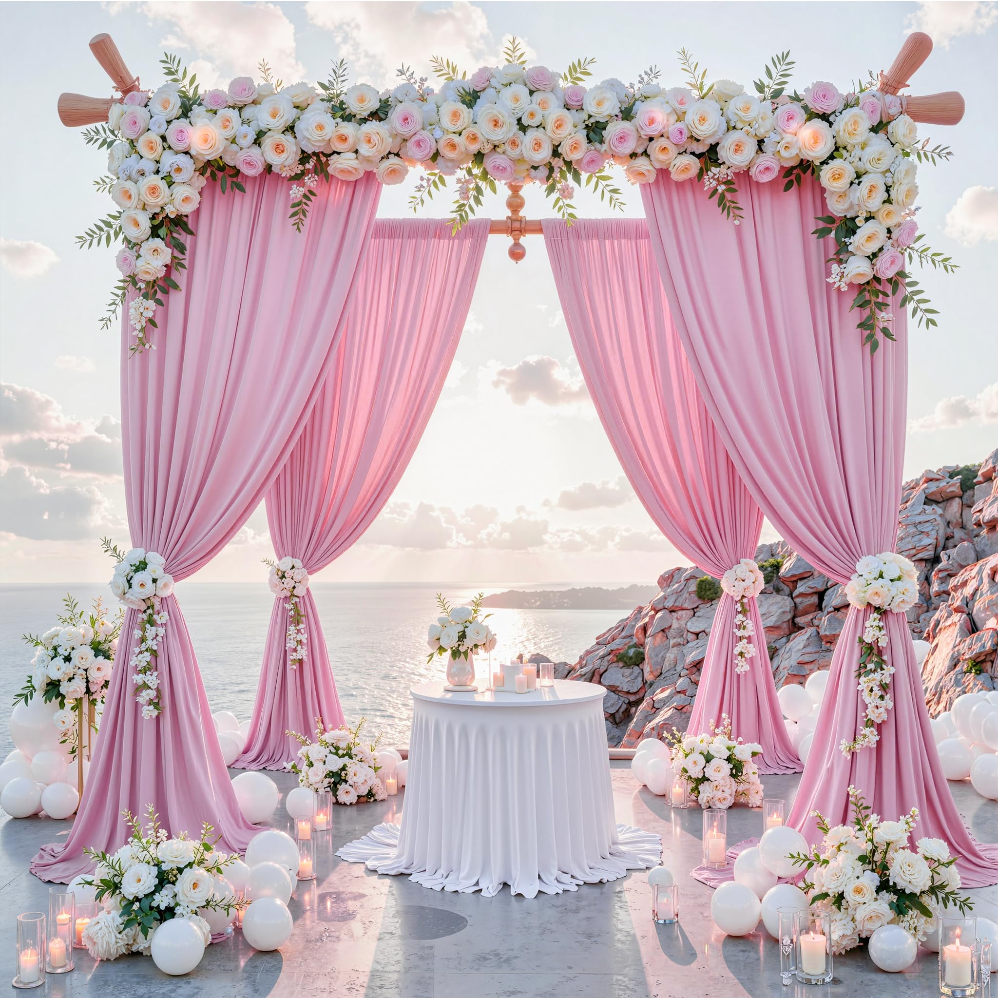 10 ft x 8 ft Wrinkle Free Pink Backdrop Curtain Panels for Parties, Polyester Thick Photography Backdrop Drapes for Baby Shower
