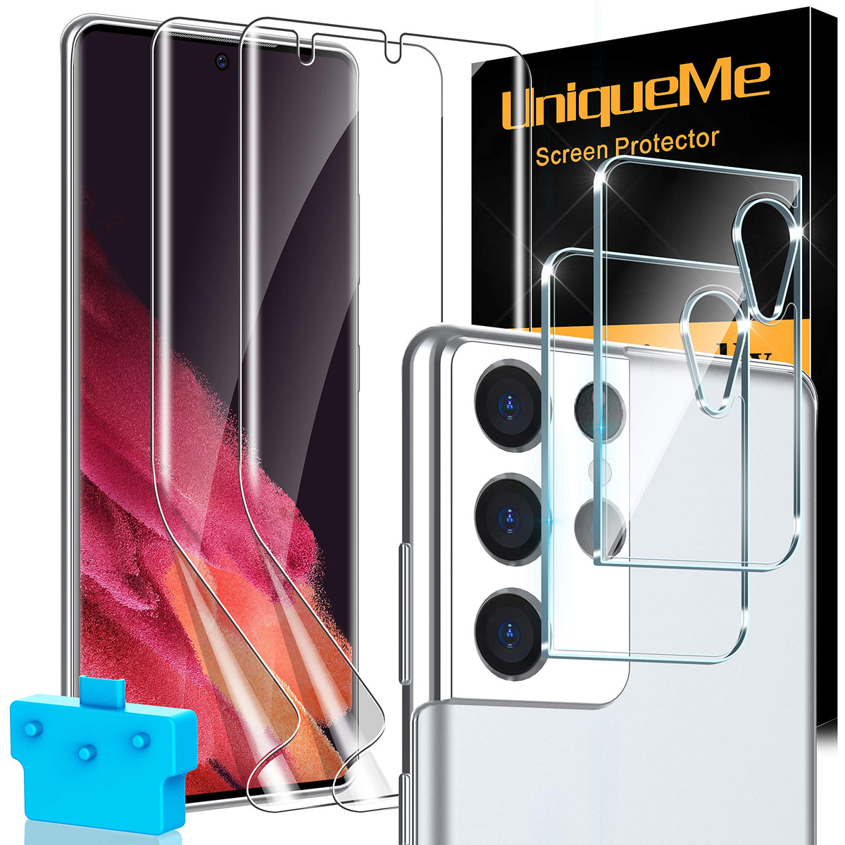 Uniqueme For Samsung Galaxy S21 Ultra Screen Protector, 2 Pack 5G 6.8- Inch Flexible Tpu Screen Cover And 2 Pack Camera Lens Pro